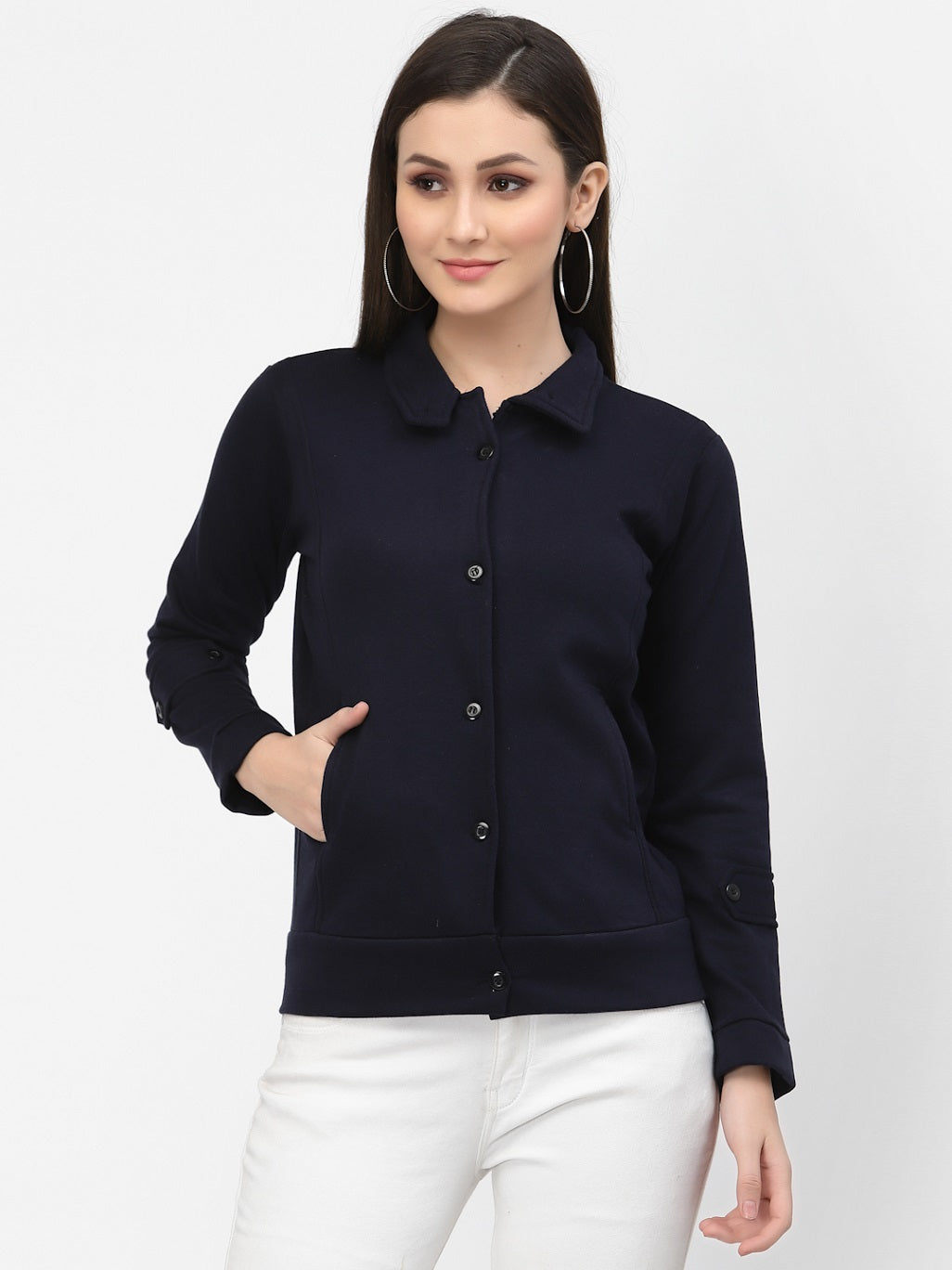 Women's Solid Cotton Tailored Full Sleeve Jacket