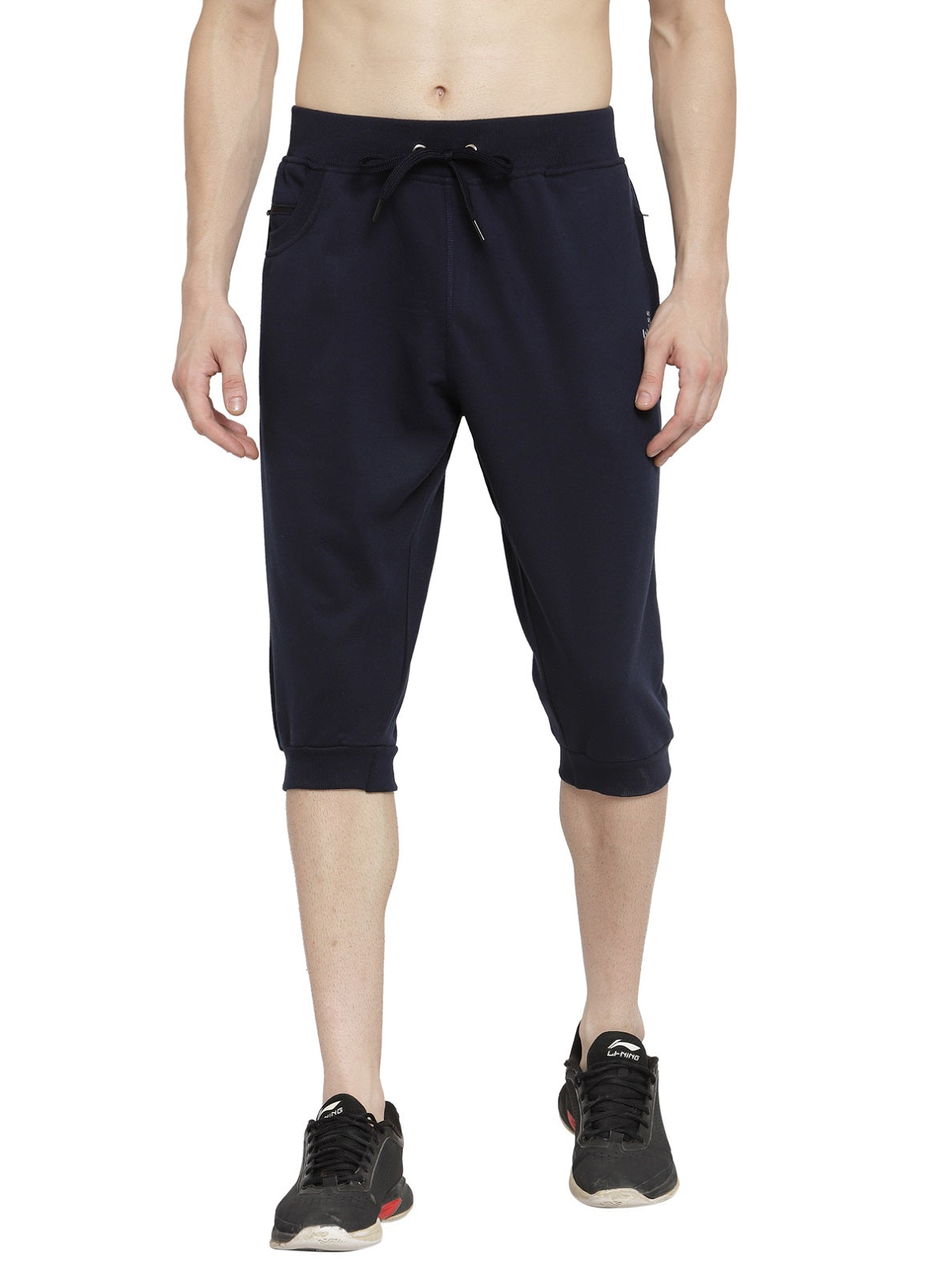 Men's Cotton Three Fourth Capri Shorts With Two Zippered Pockets