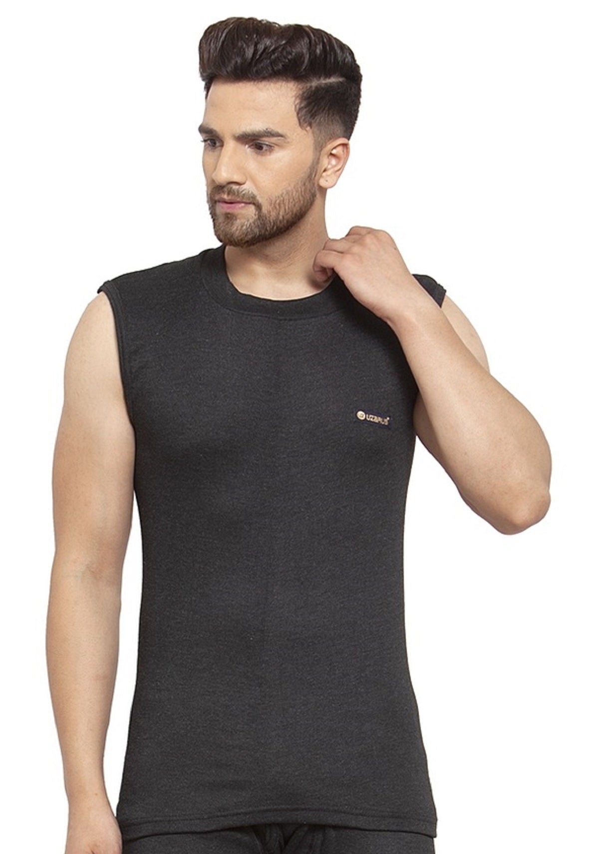 MEN'S SLEEVELESS SOLID ROUND NECK THERMAL TOP
