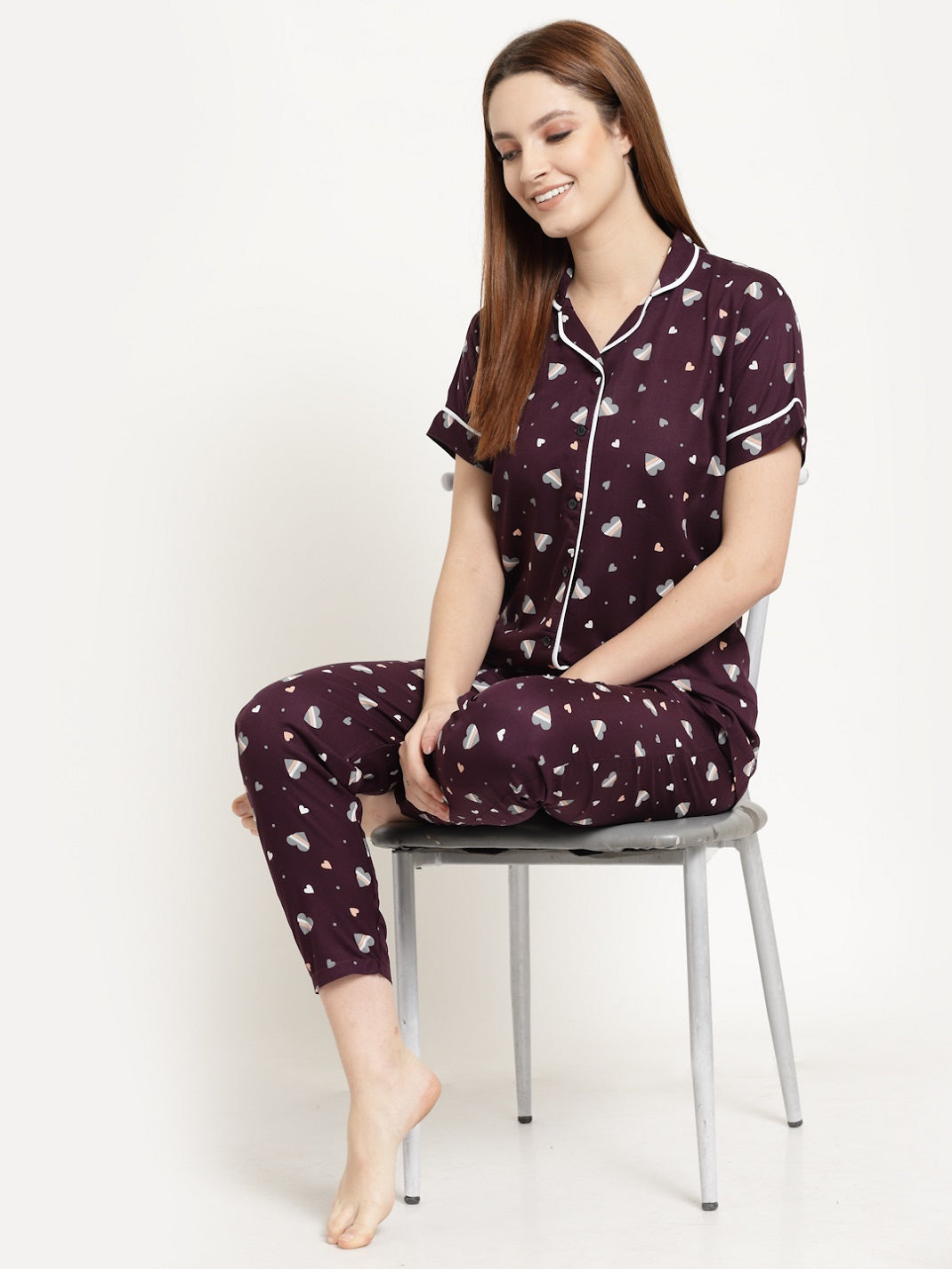 Uzarus Women's Cotton Regular Fit Printed Night Suit Set of Shirt & Pyjama