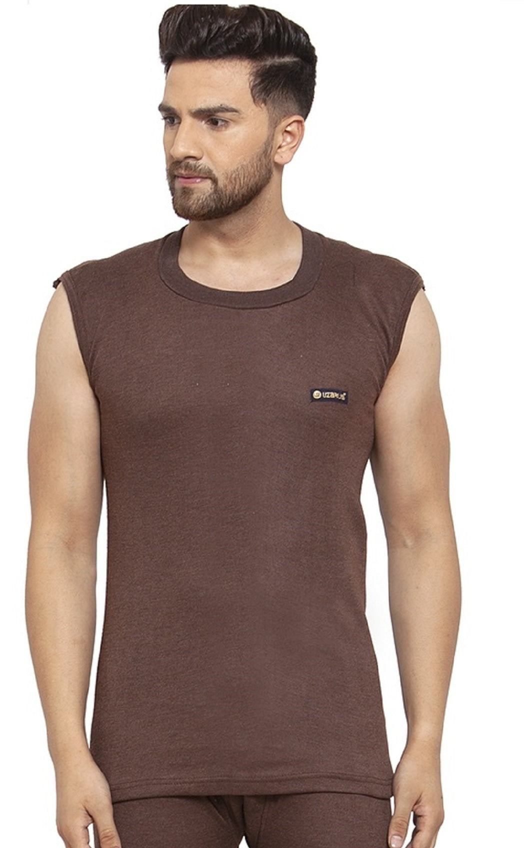 MEN'S SLEEVELESS SOLID ROUND NECK THERMAL TOP