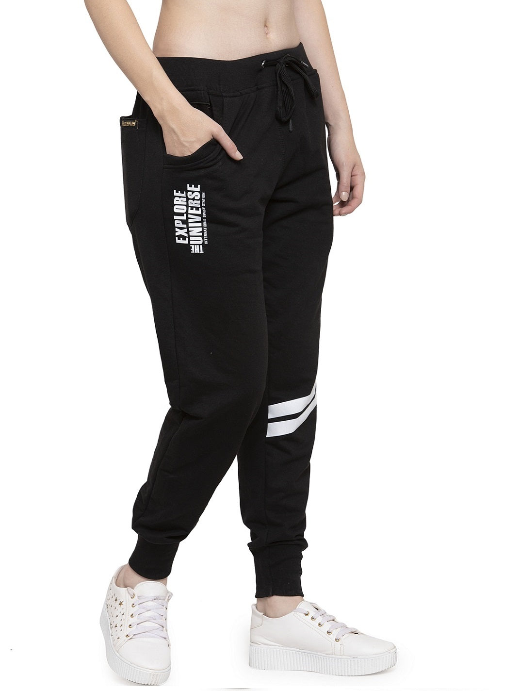 Women's Cotton Slim Fit Joggers Track Pants with Zippered Pockets