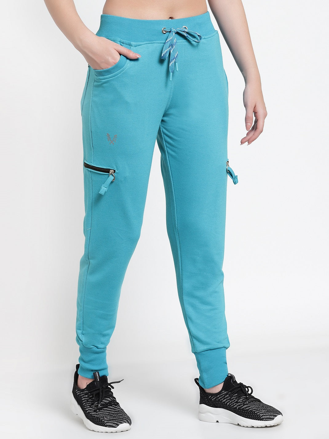 Women's Cotton Regular Fit Joggers Track Pants with 4 Zippered Pockets