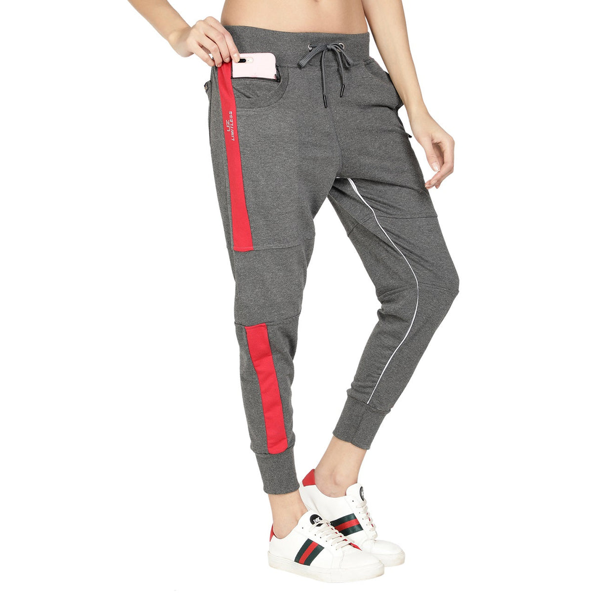 Women's Cotton Slim Fit Joggers Track Pants with 2 Zippered Pockets