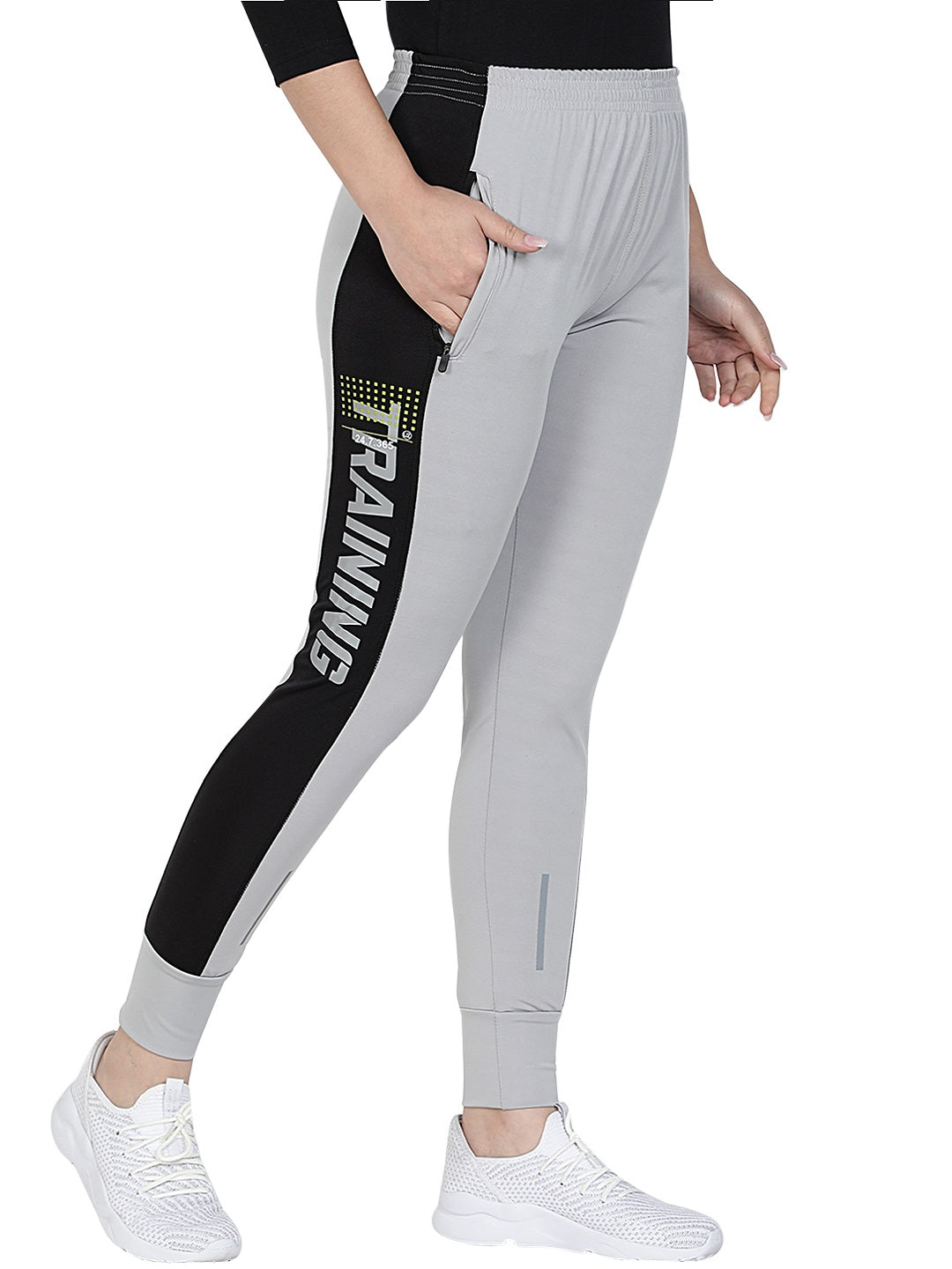 Women's Stretchable Lycra Joggers Track Pants with 2 Zippered Pockets for Gym, Yoga, Workout and Casual Wear