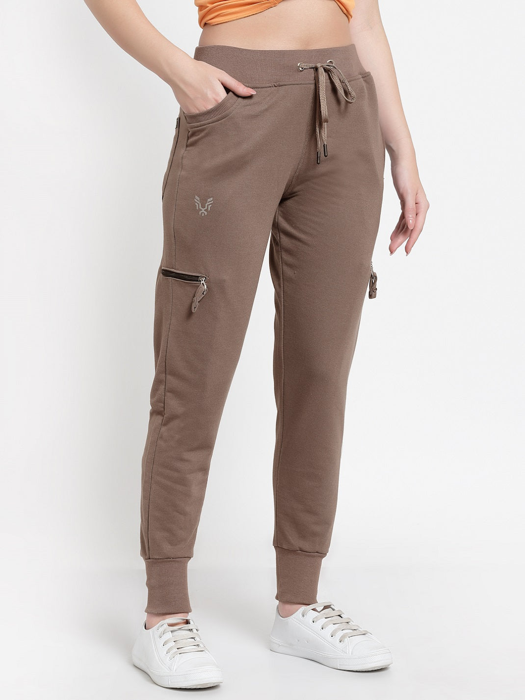 Women's Cotton Regular Fit Joggers Track Pants with 4 Zippered Pockets