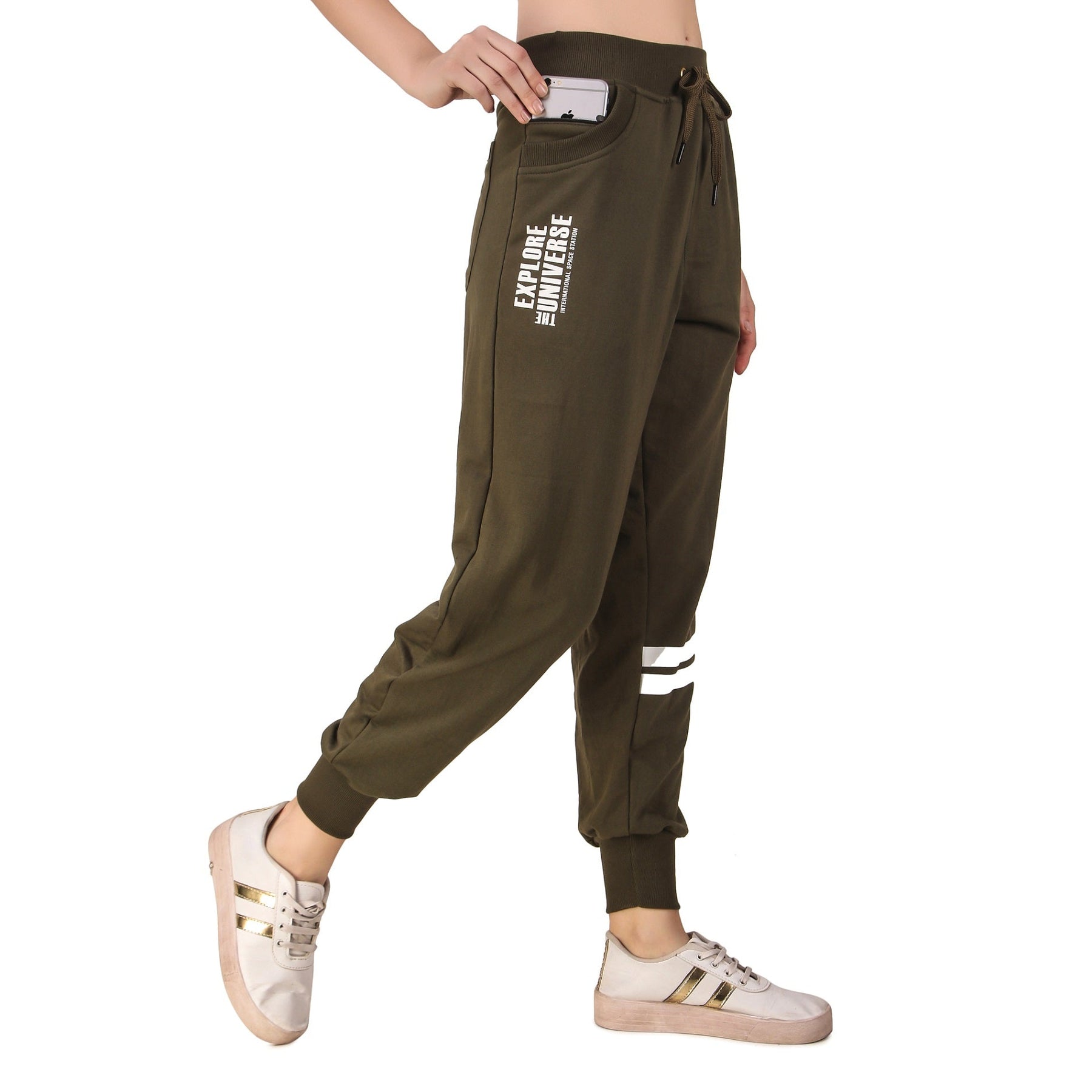 Women's Cotton Slim Fit Joggers Track Pants with 2 Zippered Pockets