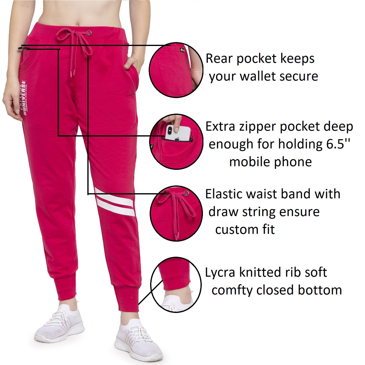 Women's Cotton Slim Fit Joggers Track Pants with 2 Zippered Pockets