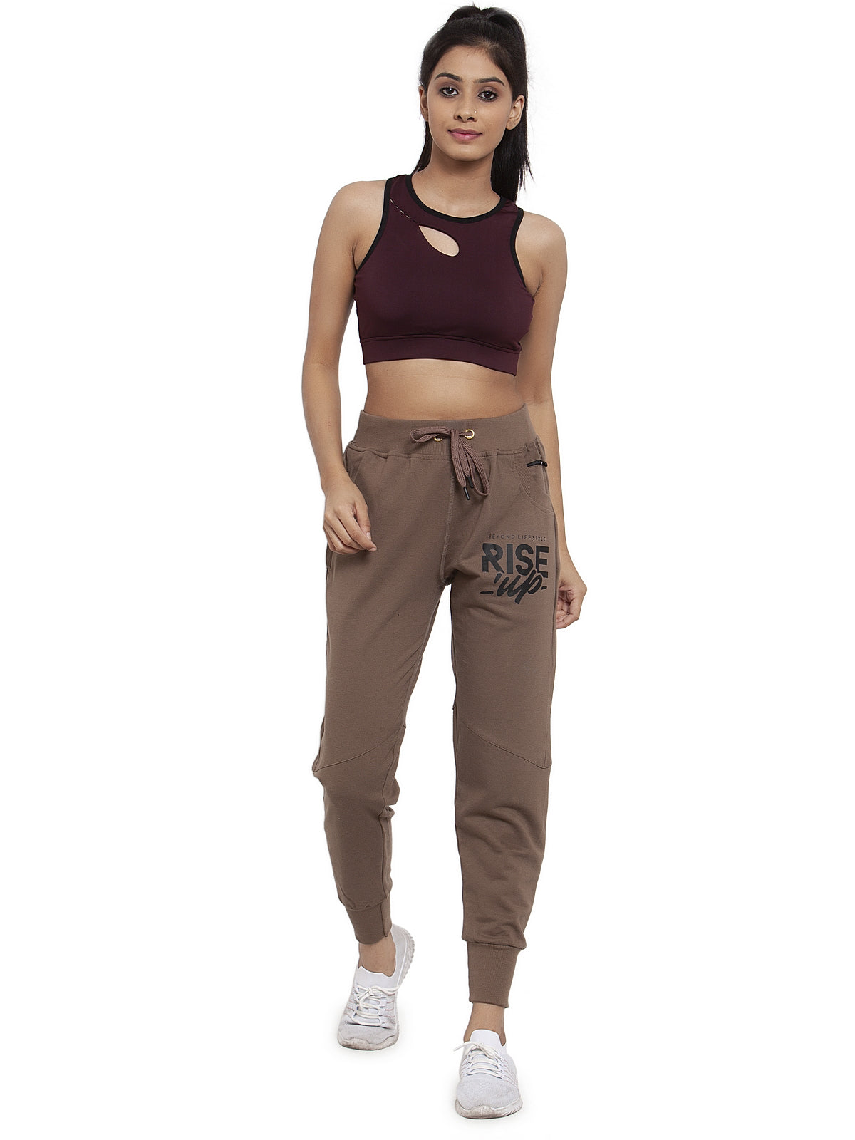 Women's Cotton Slim Fit Joggers Track Pants with 2 Zippered Pockets