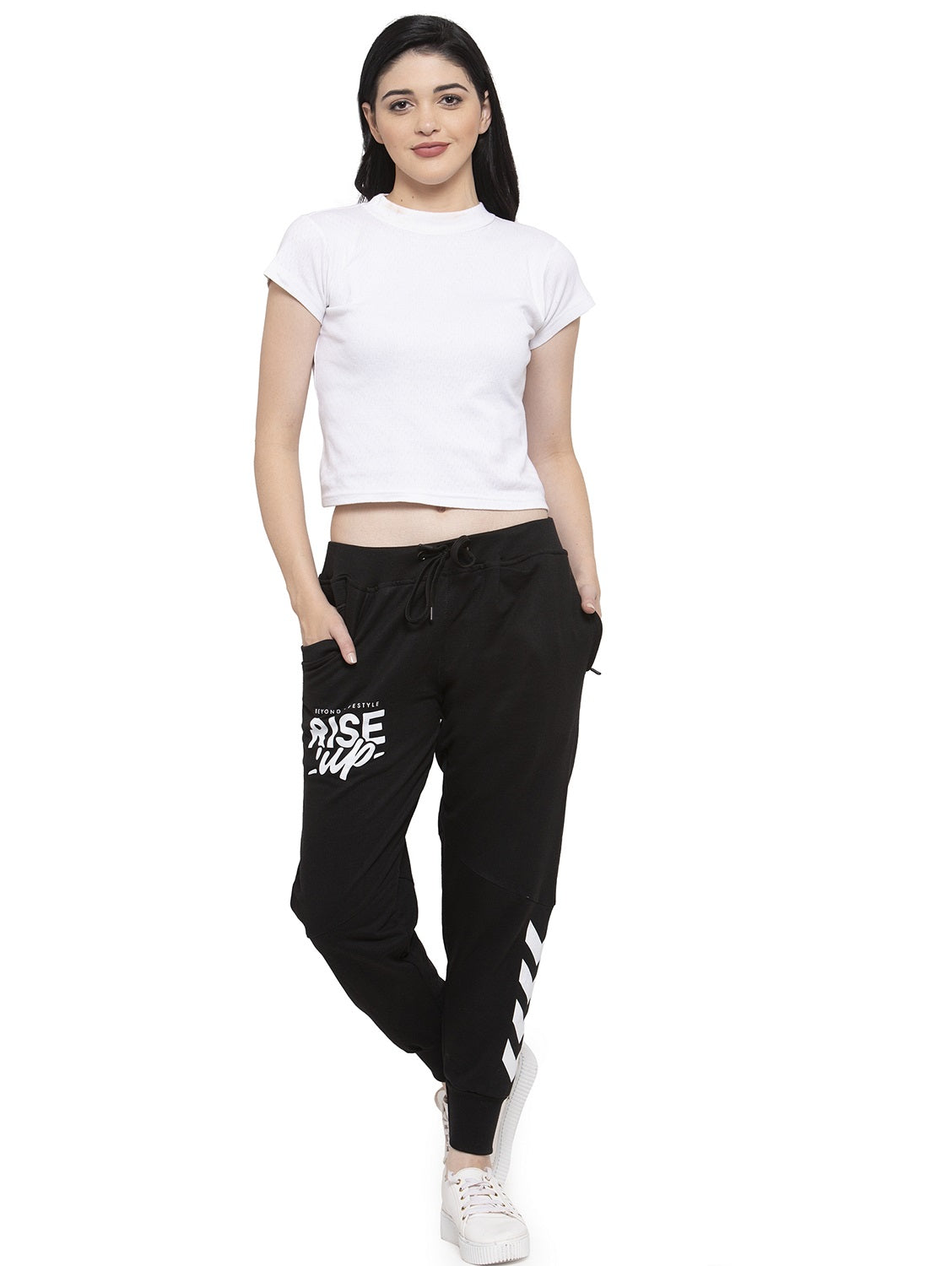Women's Cotton Slim Fit Joggers Track Pants with 2 Zippered Pockets
