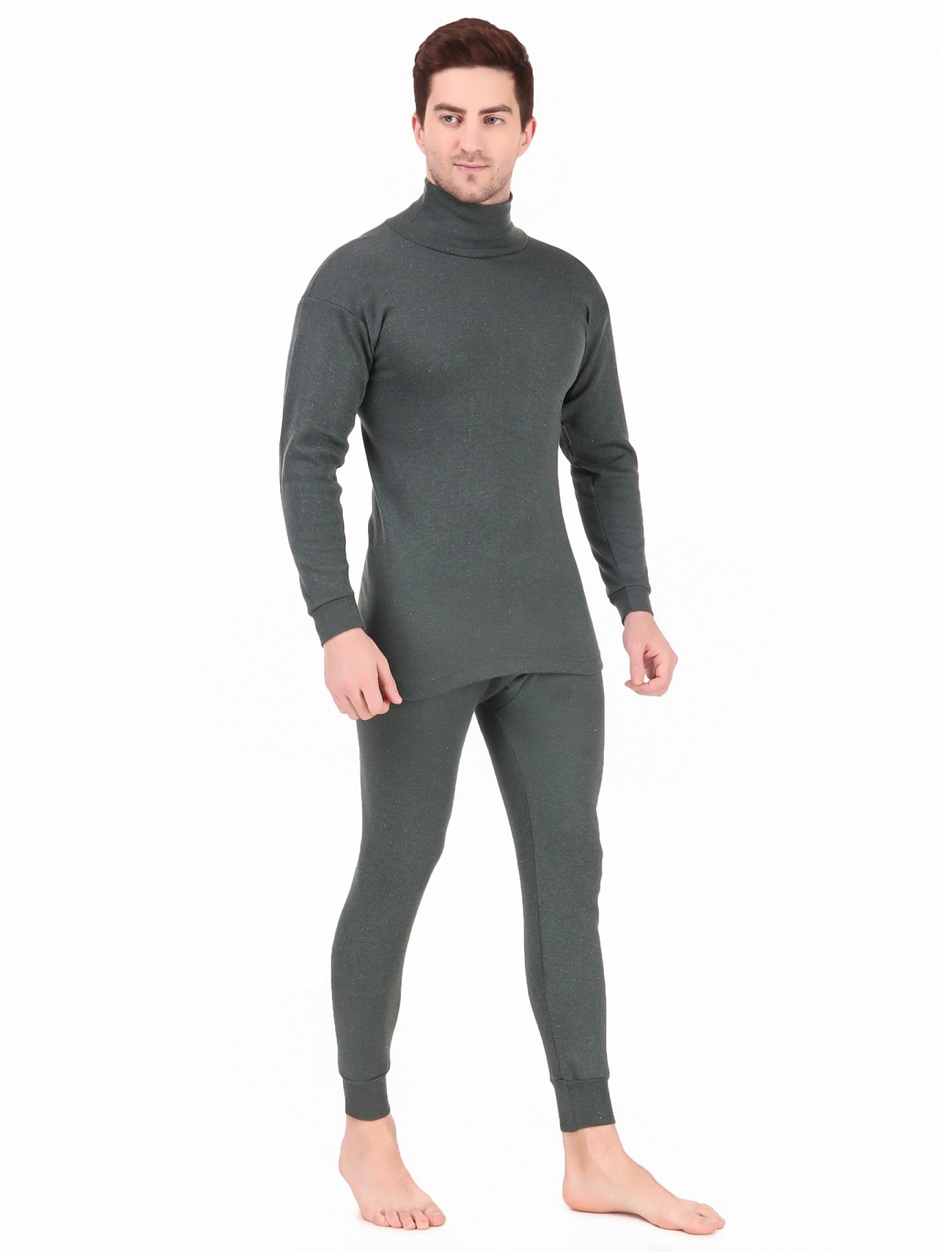 MEN'S SOLID HIGH NECK THERMAL WEAR TOP AND BOTTOM SET