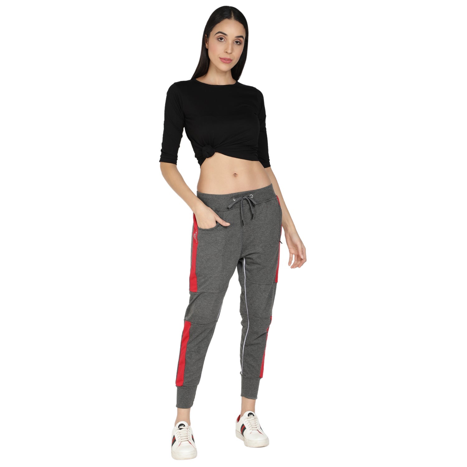 Women's Cotton Slim Fit Joggers Track Pants with 2 Zippered Pockets