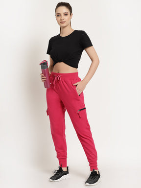 Women's Cotton Regular Fit Joggers Track Pants with 4 Zippered Pockets