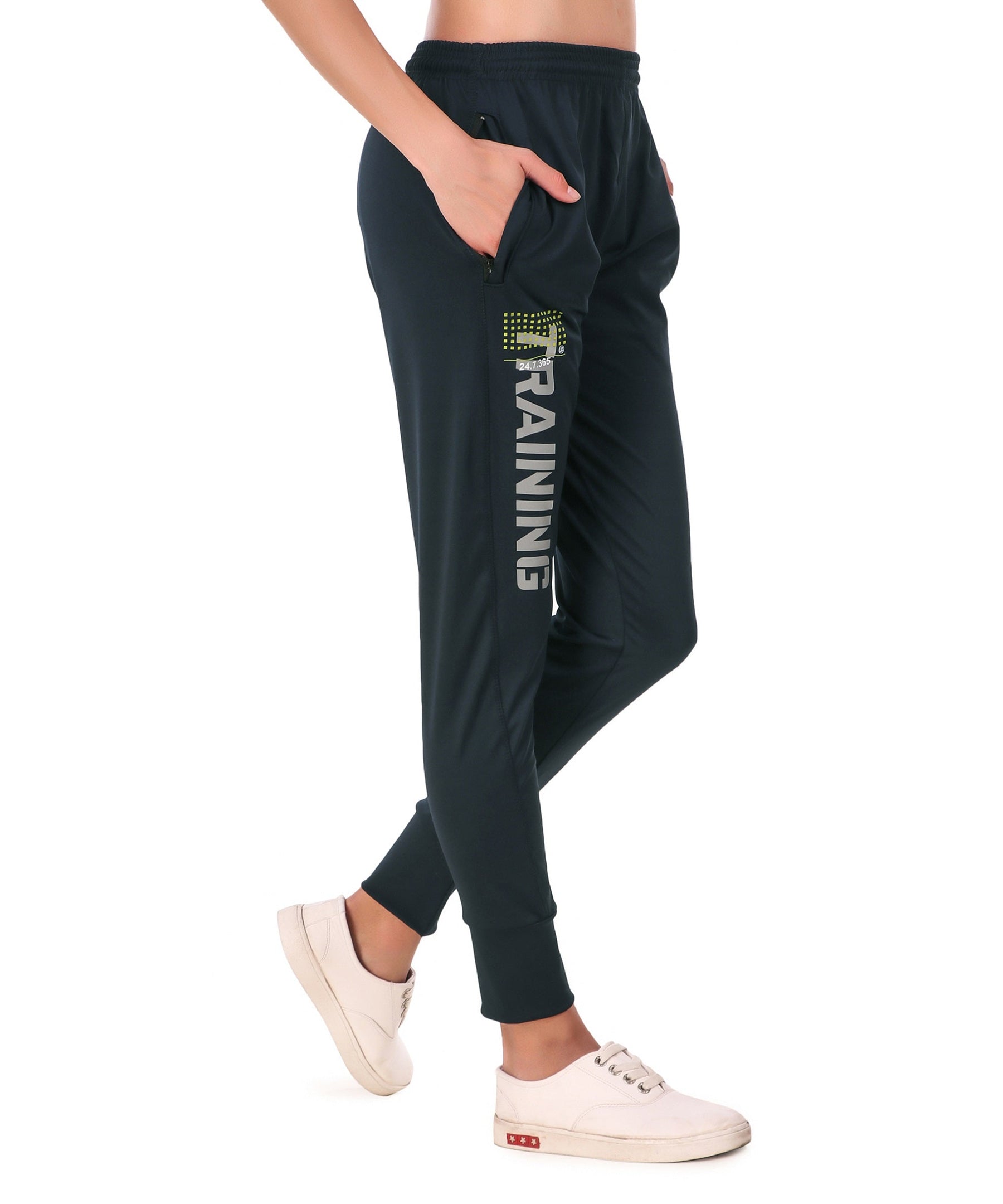 Women's Stretchable Lycra Joggers Track Pants with 2 Zippered Pockets for Gym, Yoga, Workout and Casual Wear