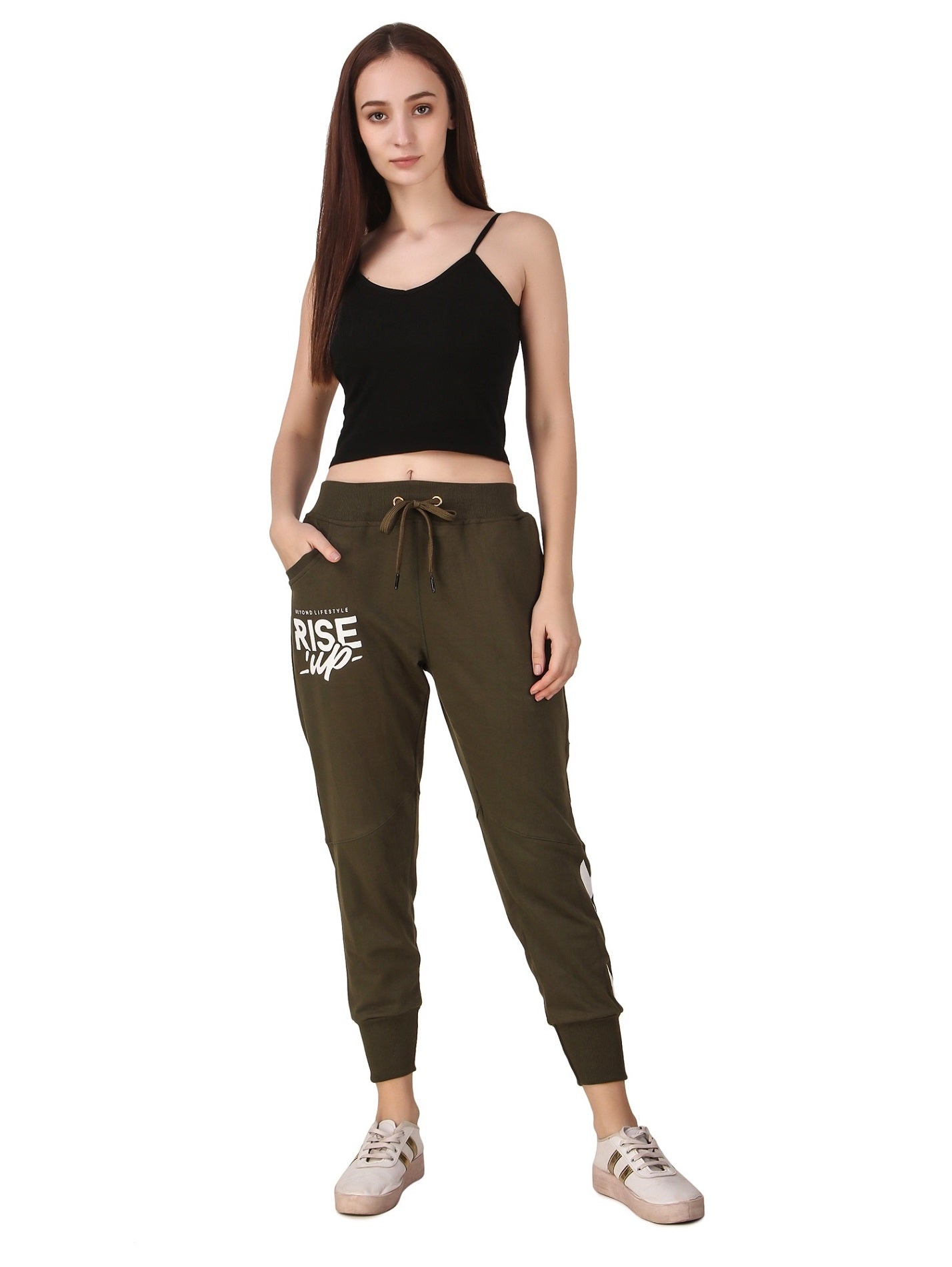 Women's Cotton Slim Fit Joggers Track Pants with 2 Zippered Pockets