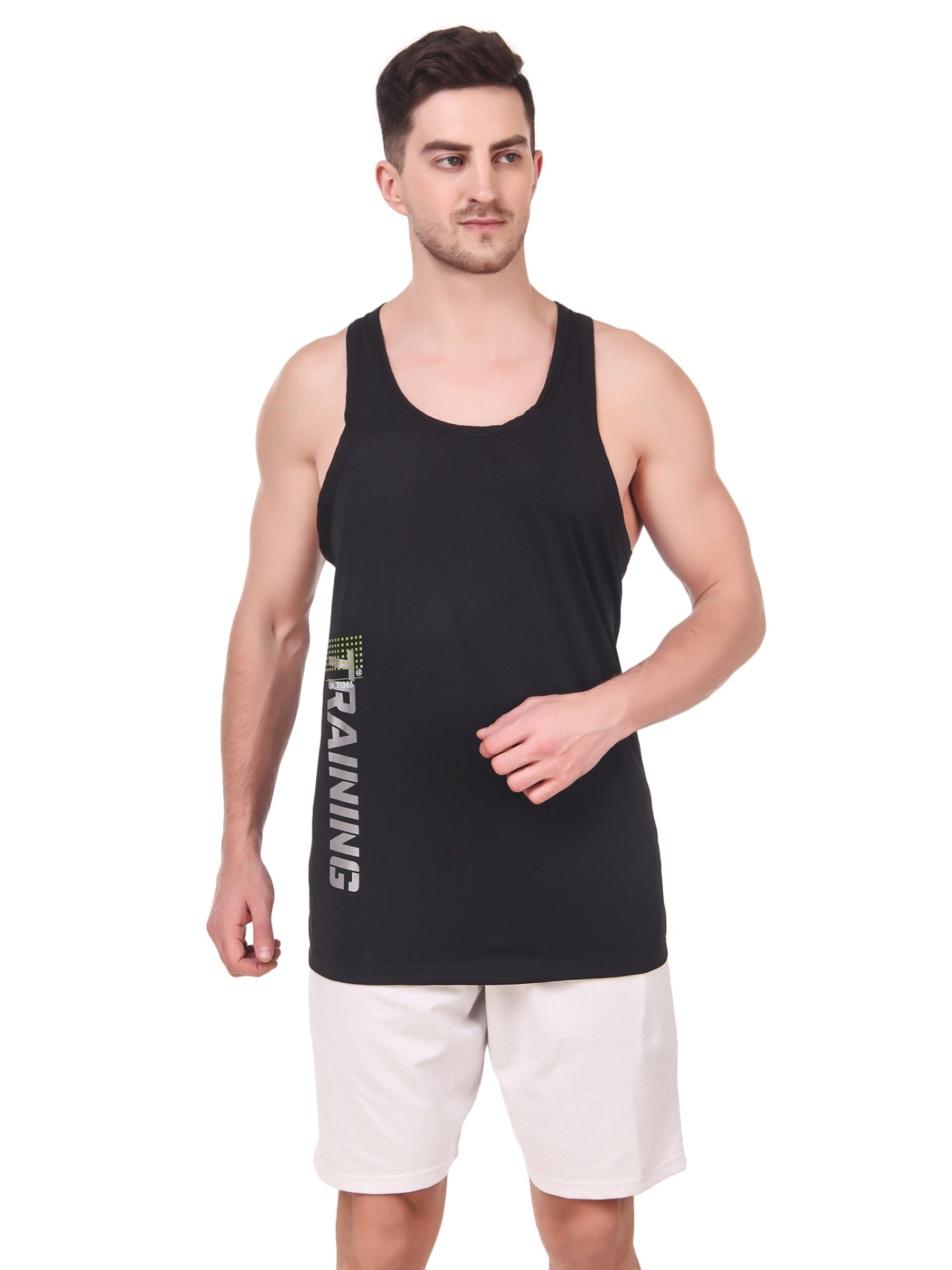 Men's Stretchable Printed Gym Vest Regular Fit Tank Sleeveless T-Shirt