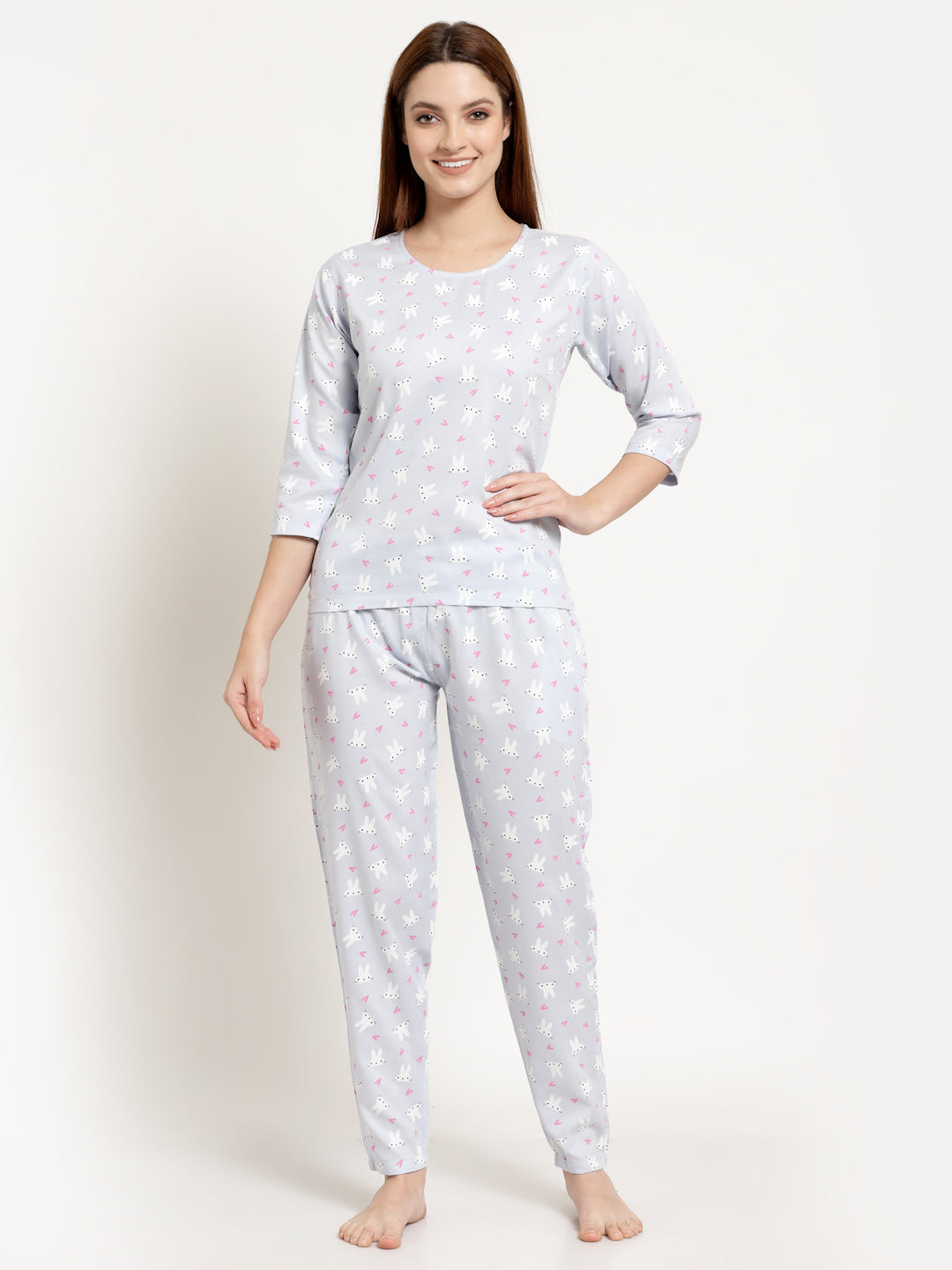 Uzarus Women's Cotton Printed Night Suit Set of Top & Pyjama