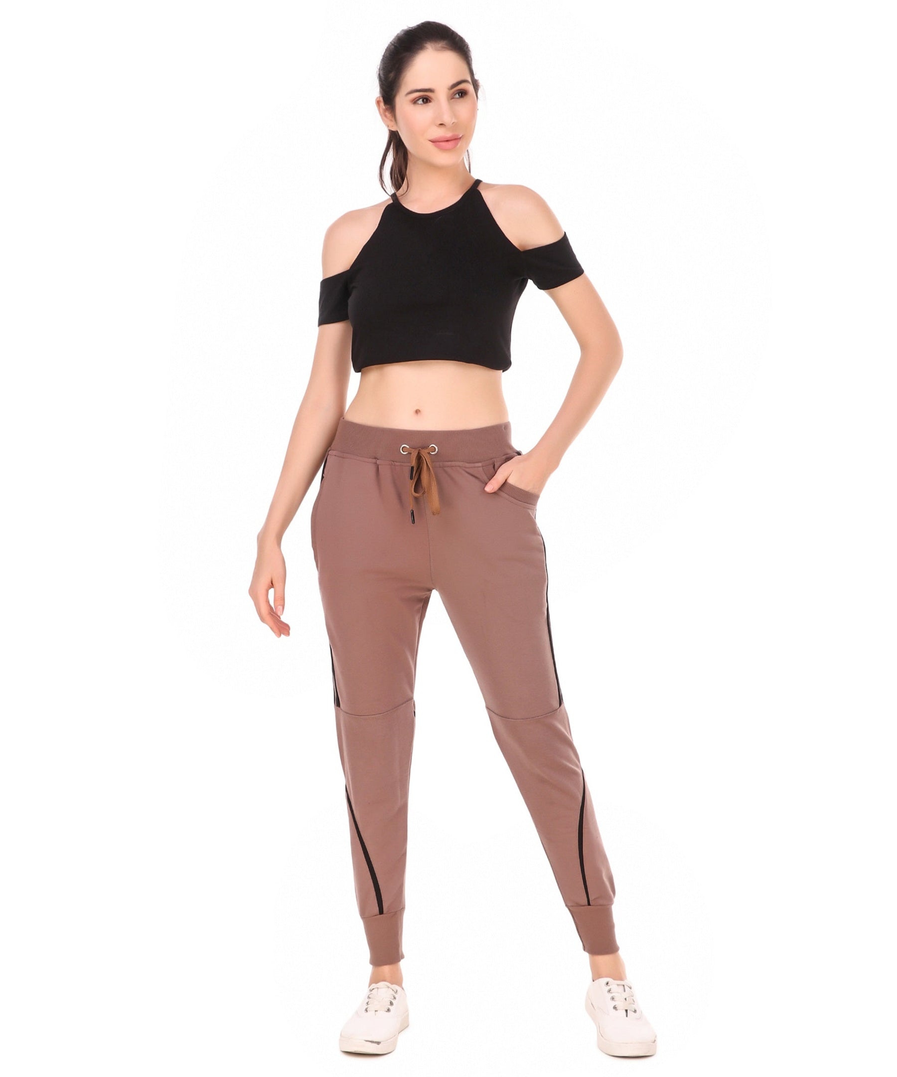 Women's Cotton Slim Fit Joggers Track Pants with 2 Zippered Pockets