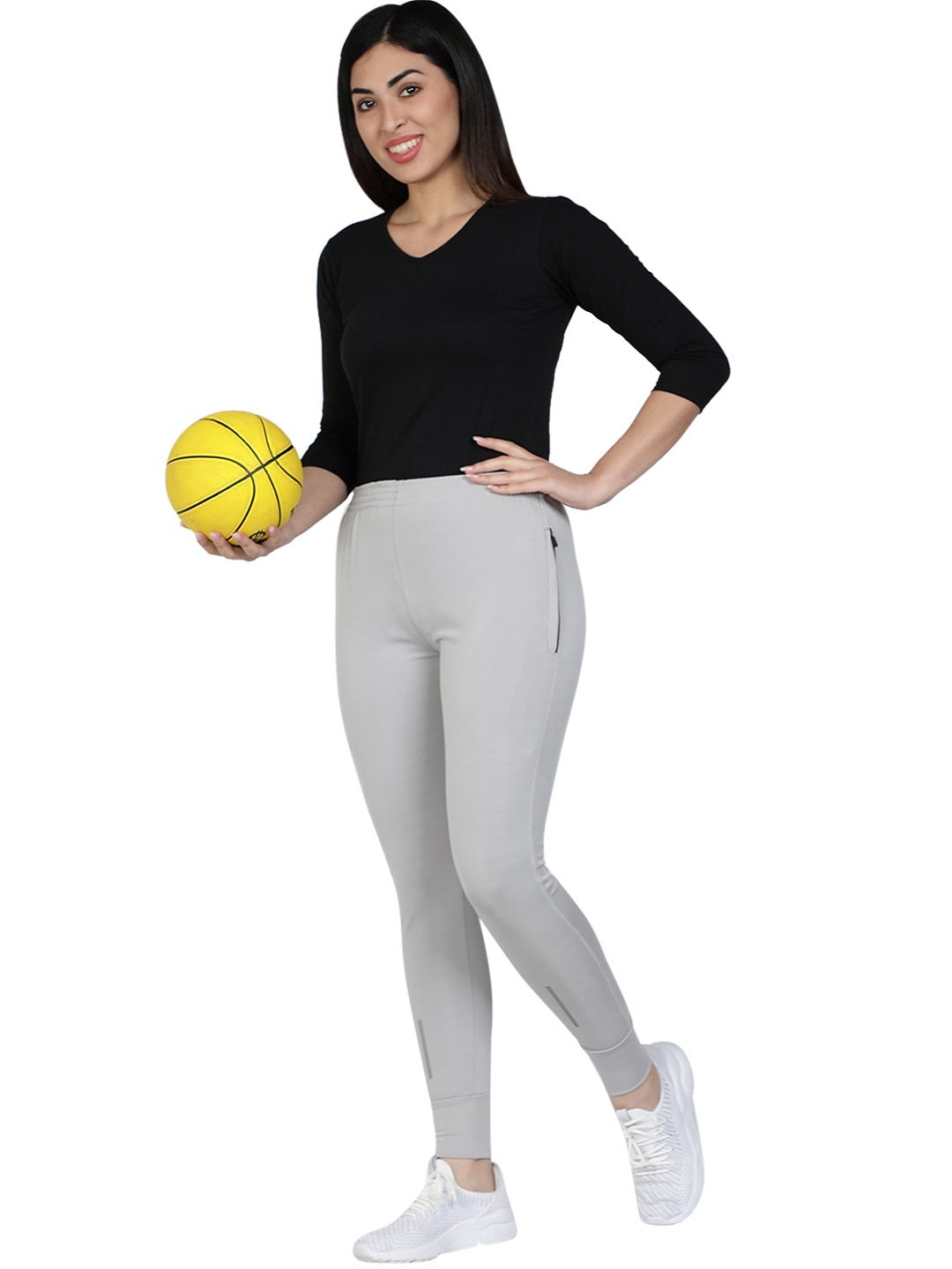 Women's Stretchable Lycra Joggers Track Pants with 2 Zippered Pockets for Gym, Yoga, Workout and Casual Wear