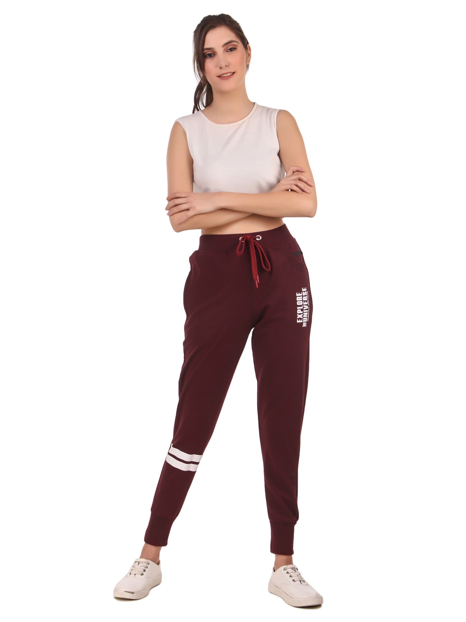 Women's Cotton Slim Fit Joggers Track Pants with 2 Zippered Pockets