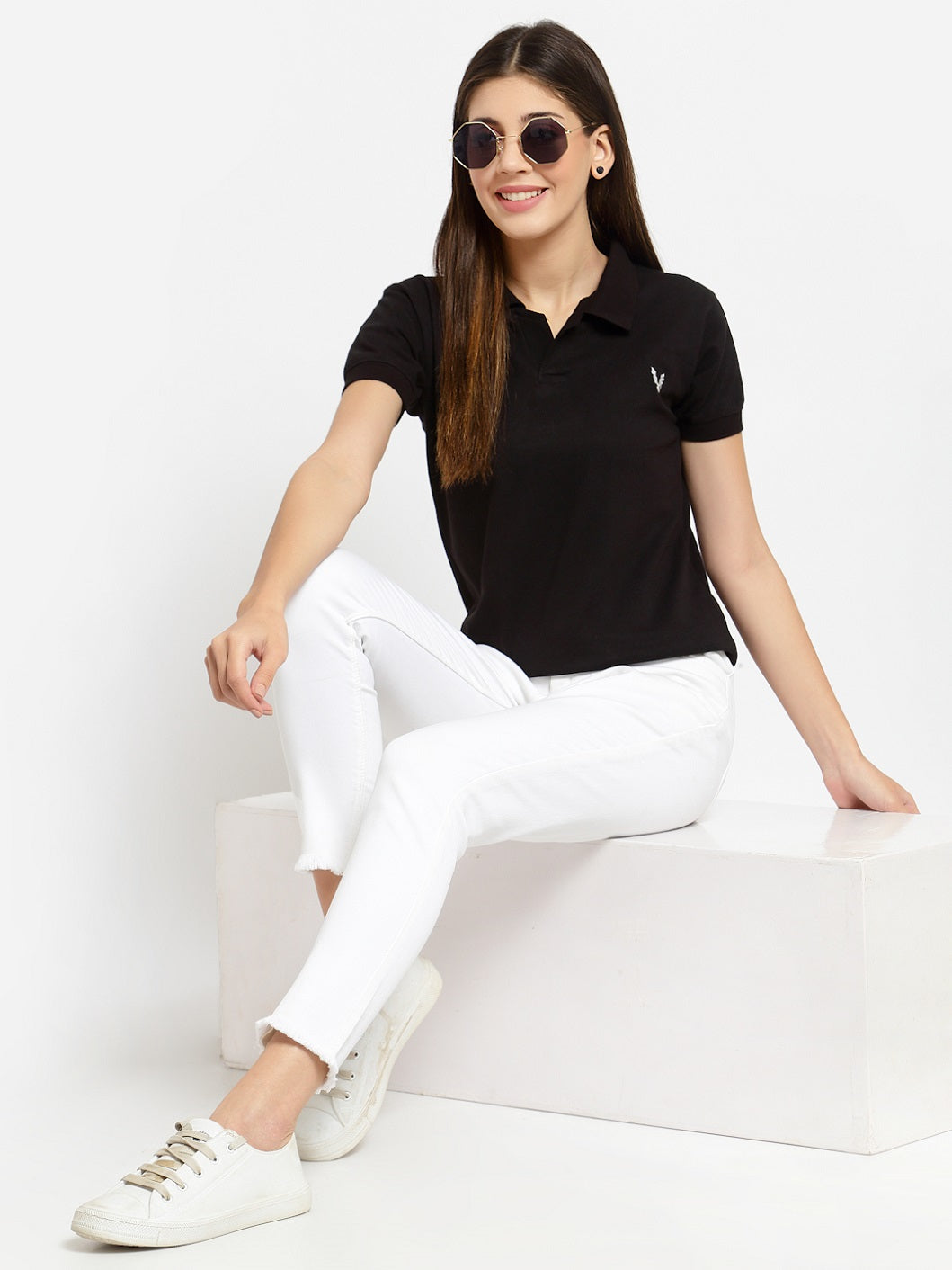 UZARUS Women's Cotton Polo Collar Neck T-Shirt Top