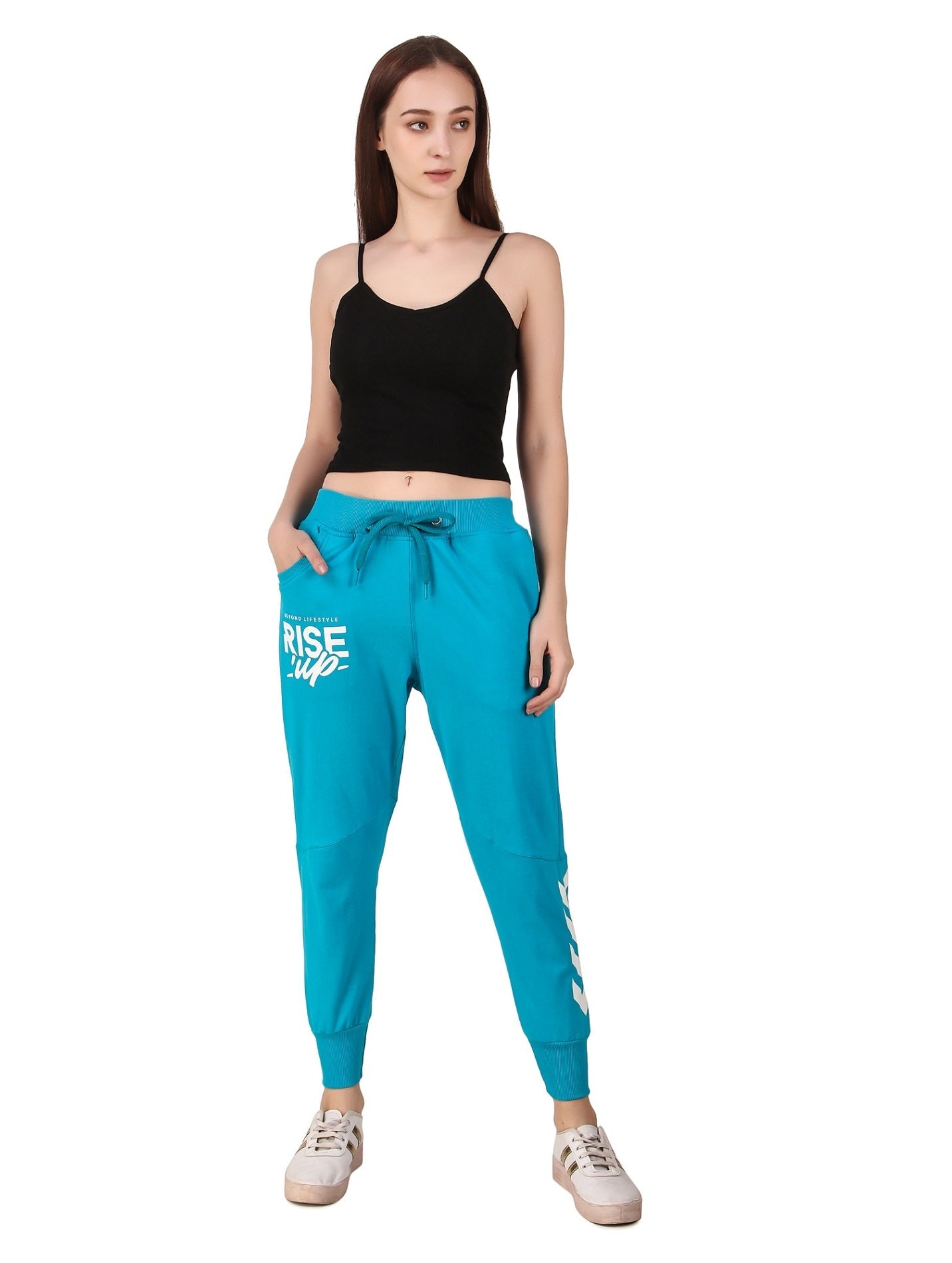 Women's Cotton Slim Fit Joggers Track Pants with 2 Zippered Pockets
