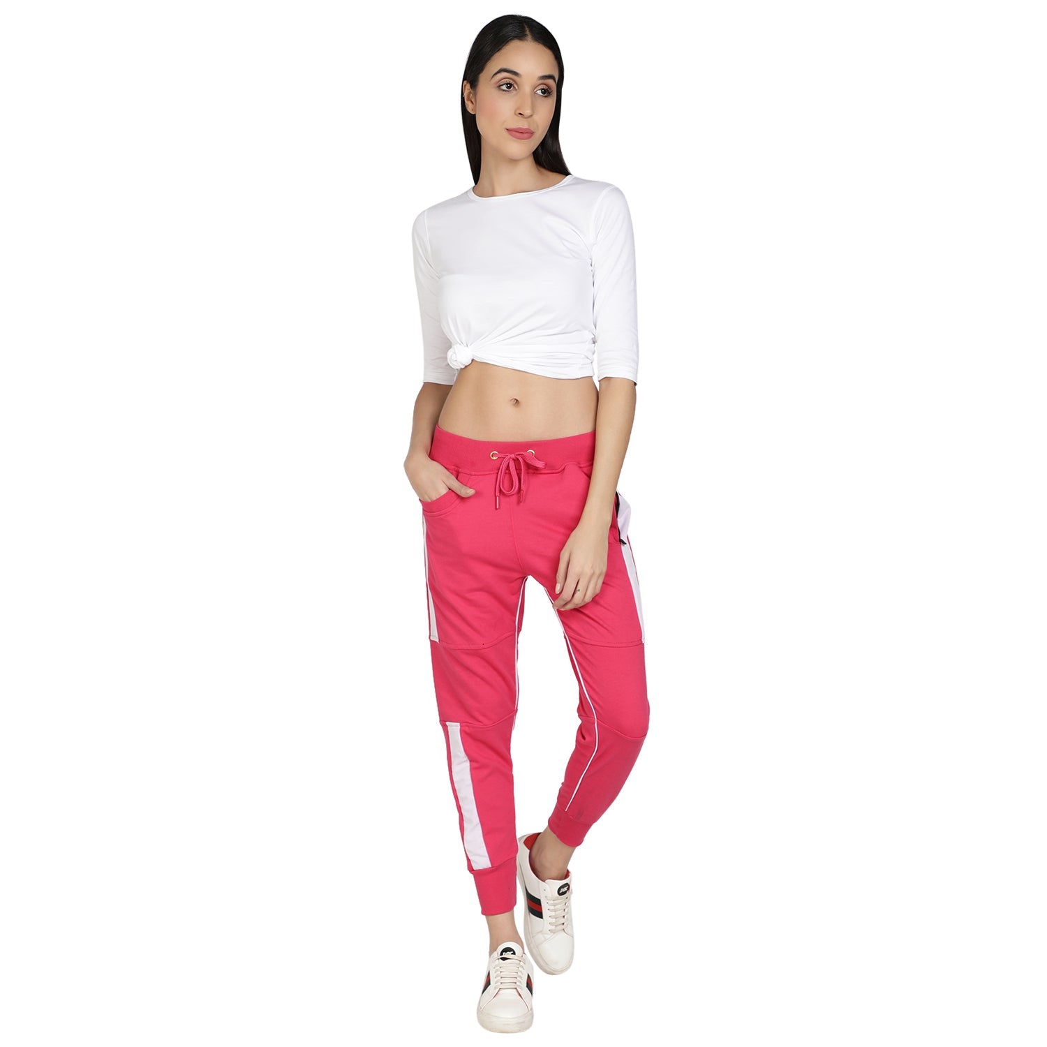 Women's Cotton Slim Fit Joggers Track Pants with 2 Zippered Pockets