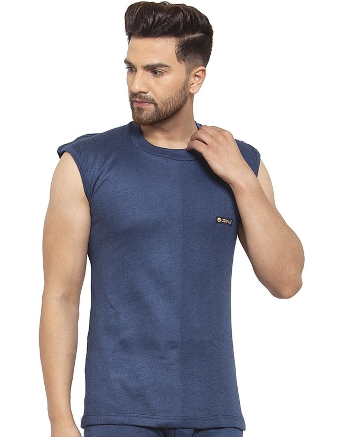 MEN'S SLEEVELESS SOLID ROUND NECK THERMAL TOP