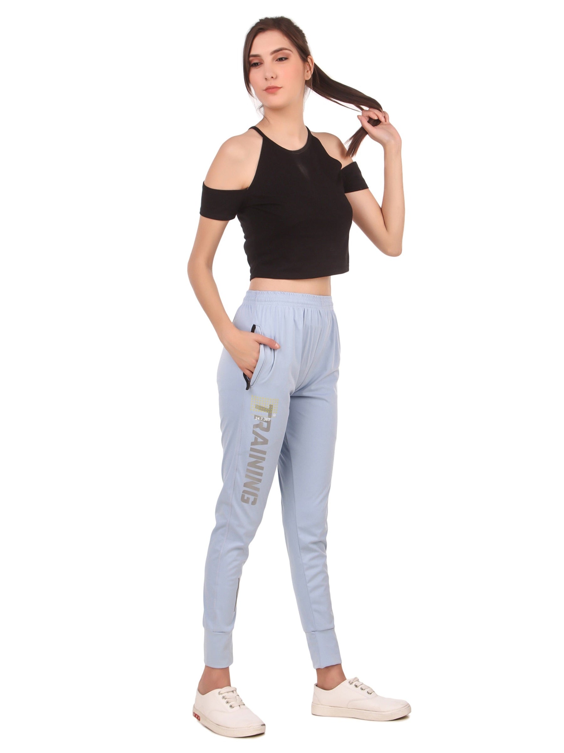 Women's Stretchable Lycra Joggers Track Pants with 2 Zippered Pockets for Gym, Yoga, Workout and Casual Wear