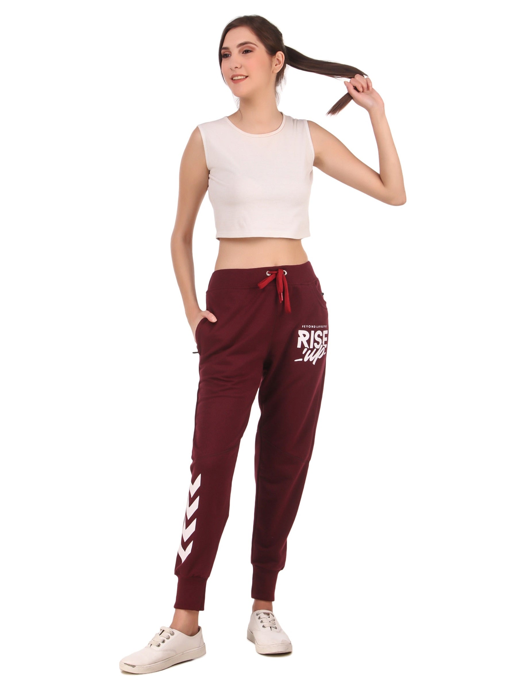 Women's Cotton Slim Fit Joggers Track Pants with 2 Zippered Pockets