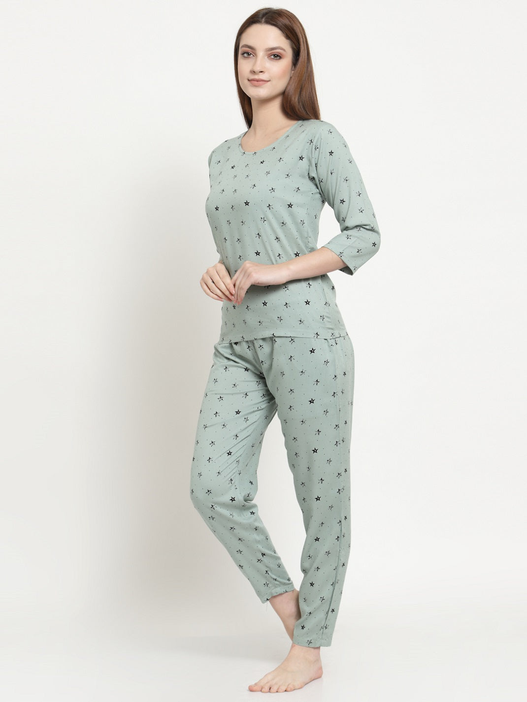 Uzarus Women's Cotton Printed Night Suit Set of Top & Pyjama