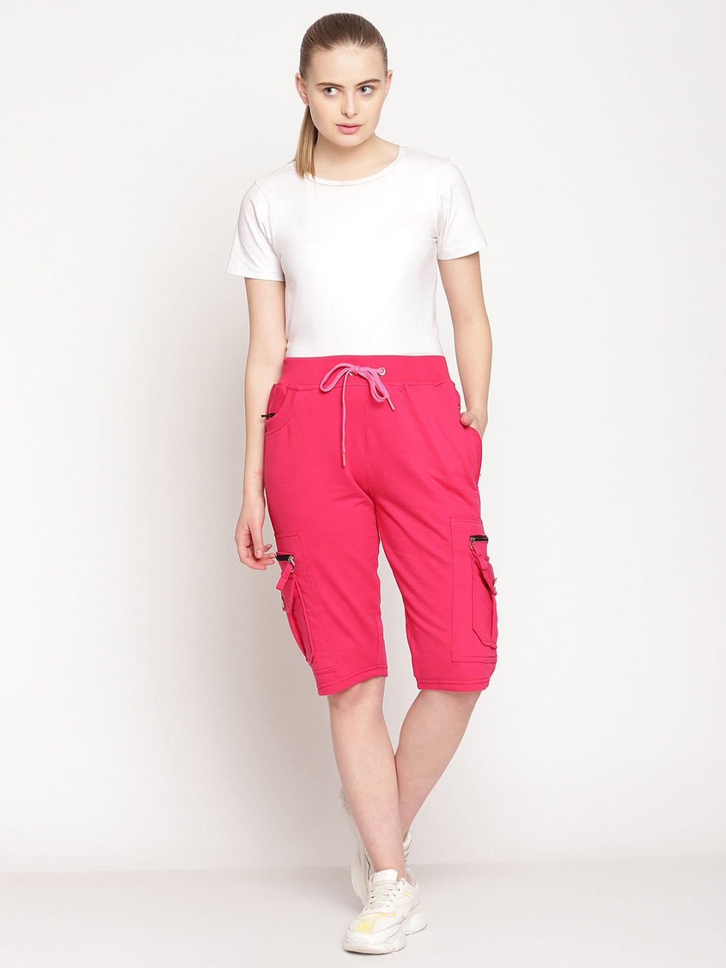 Women's Cargo Capri Shorts With 9 Zippered Pockets