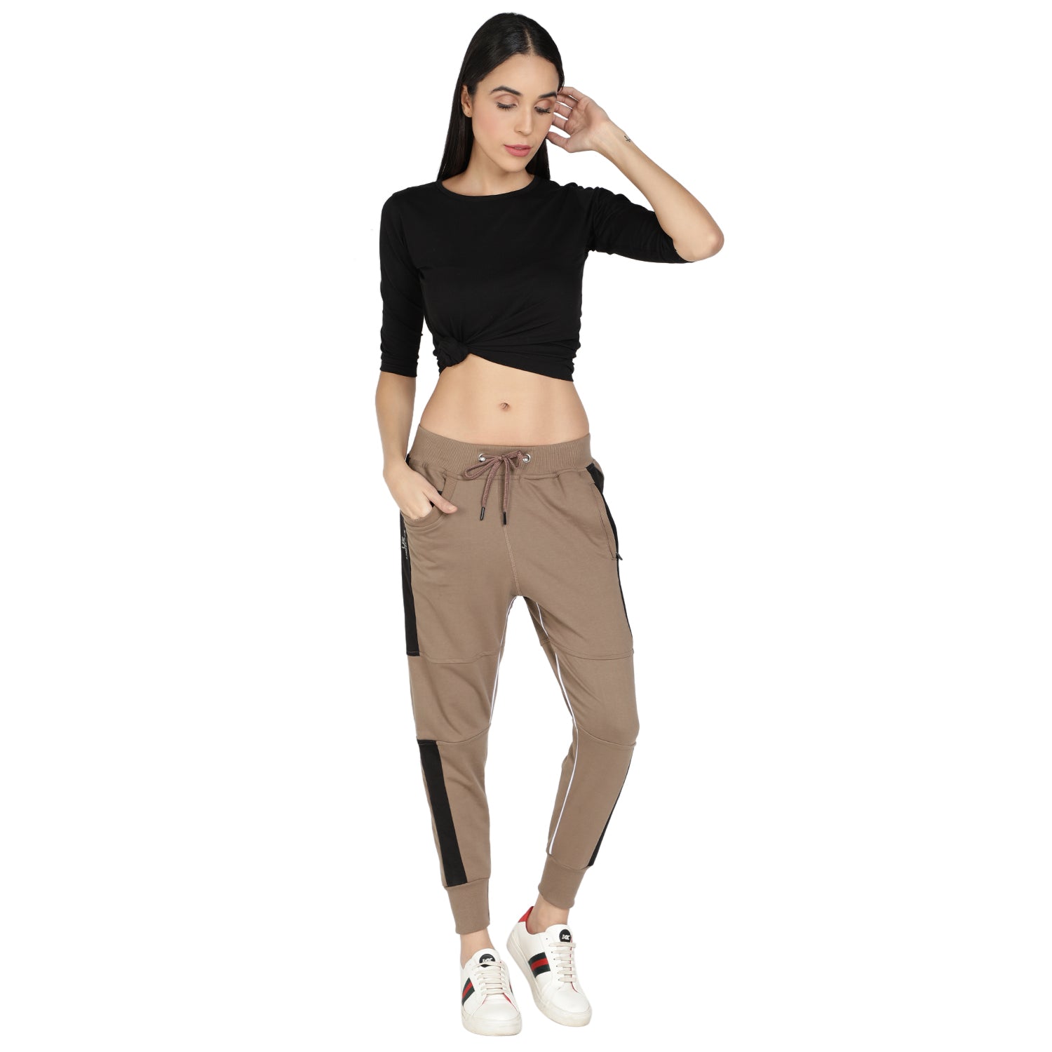 Women's Cotton Slim Fit Joggers Track Pants with 2 Zippered Pockets