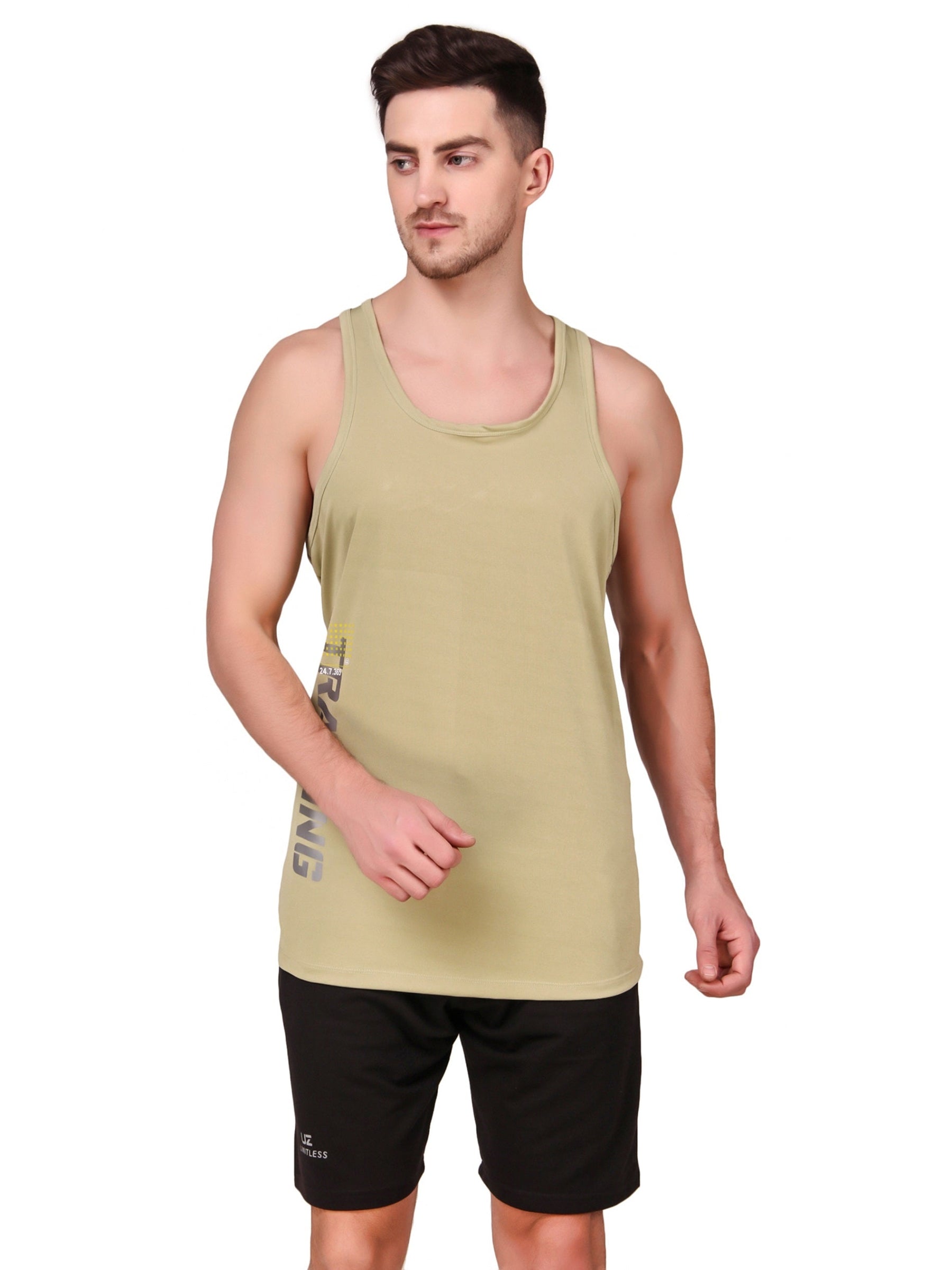 Men's Stretchable Printed Gym Vest Regular Fit Tank Sleeveless T-Shirt