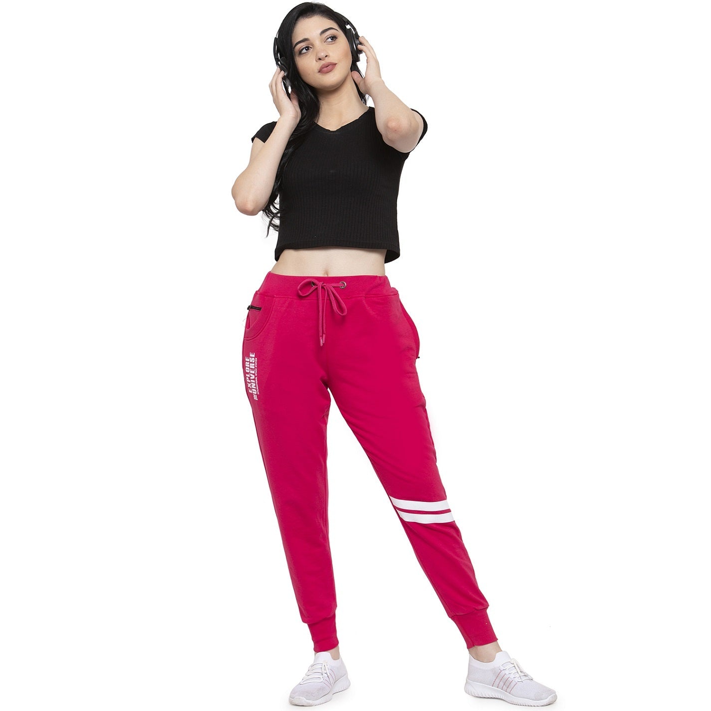 Women's Cotton Slim Fit Joggers Track Pants with 2 Zippered Pockets