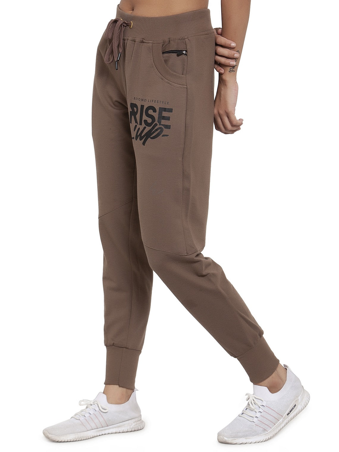Women's Cotton Slim Fit Joggers Track Pants with 2 Zippered Pockets