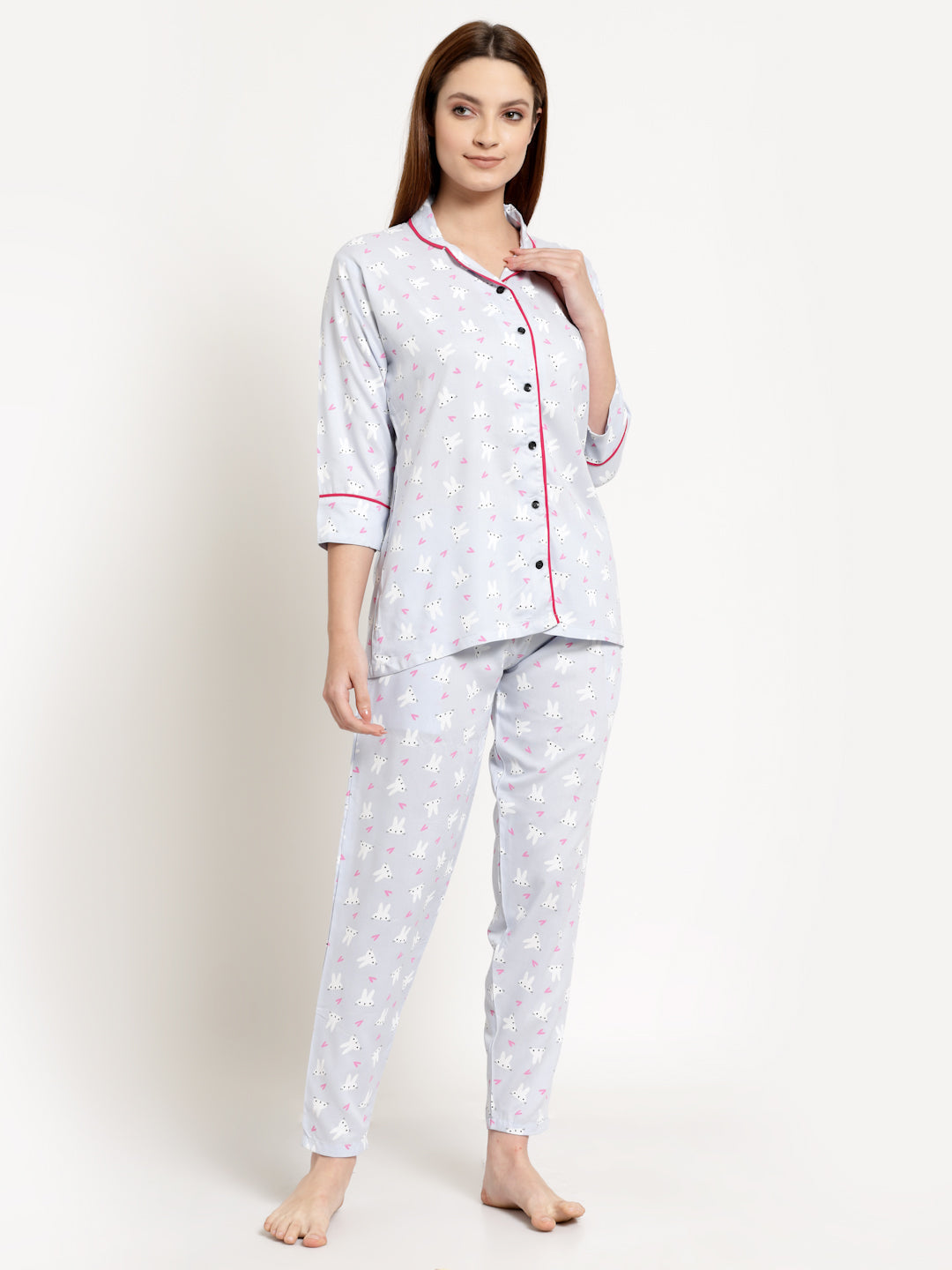 Uzarus Women's Cotton Printed Night Suit Set of Shirt & Pyjama