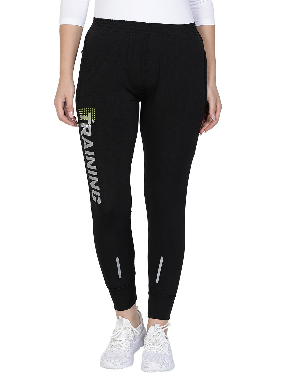 Women's Stretchable Lycra Joggers Track Pants with 2 Zippered Pockets for Gym, Yoga, Workout and Casual Wear