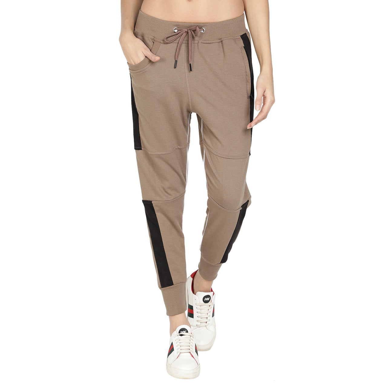 Women's Cotton Slim Fit Joggers Track Pants with 2 Zippered Pockets
