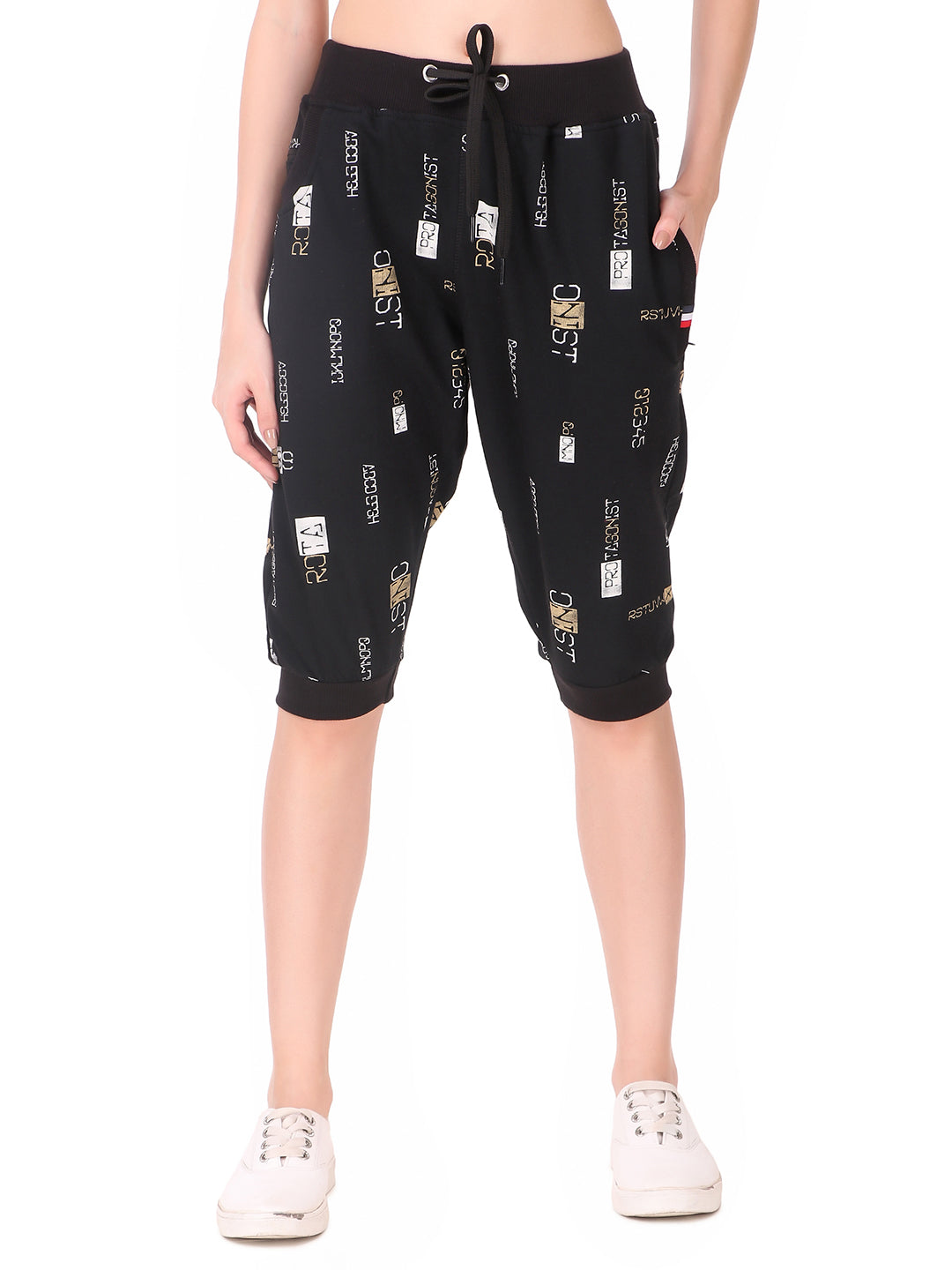 Women's Cotton Three Fourth Capri Shorts With Two Zippered Pockets