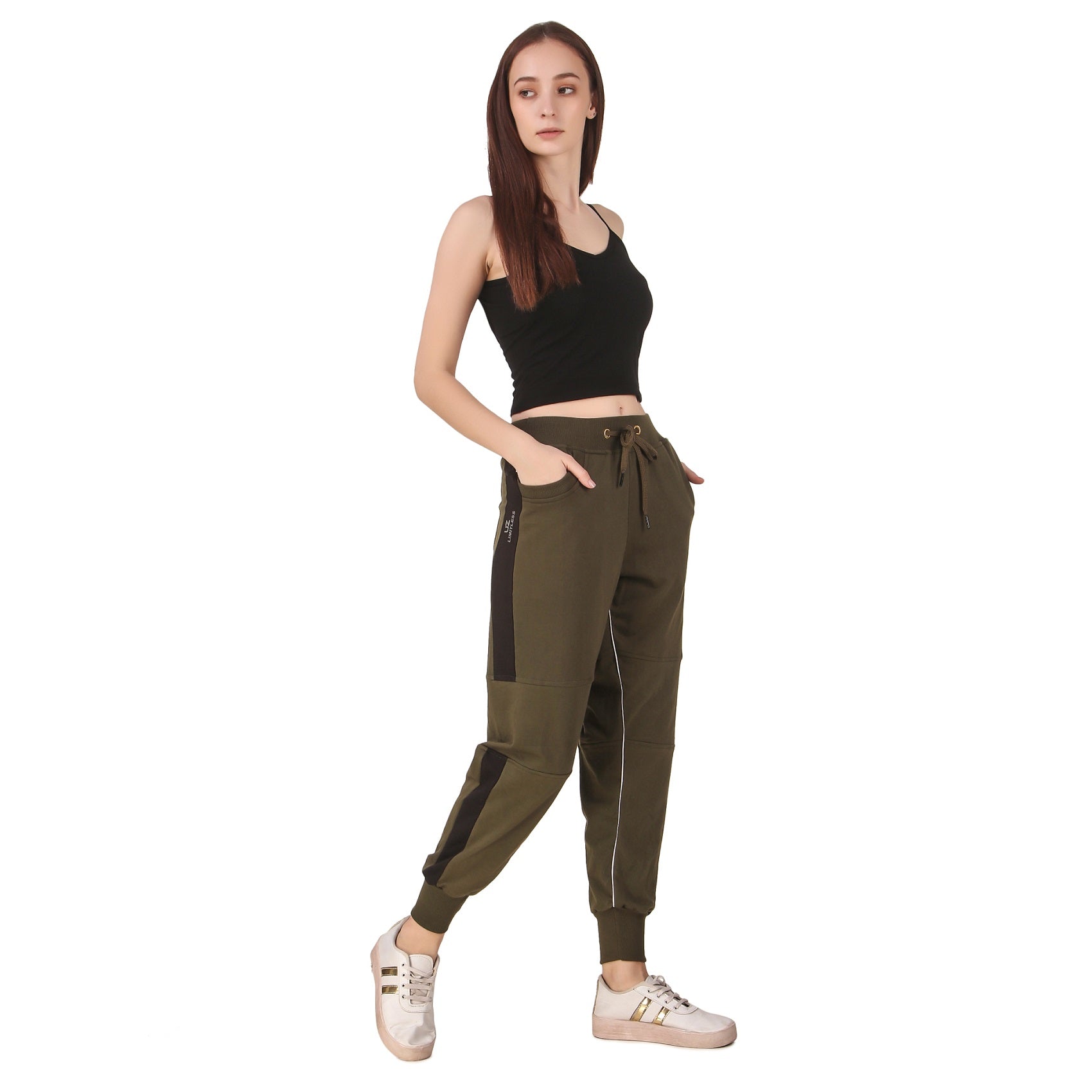 Women's Cotton Slim Fit Joggers Track Pants with 2 Zippered Pockets