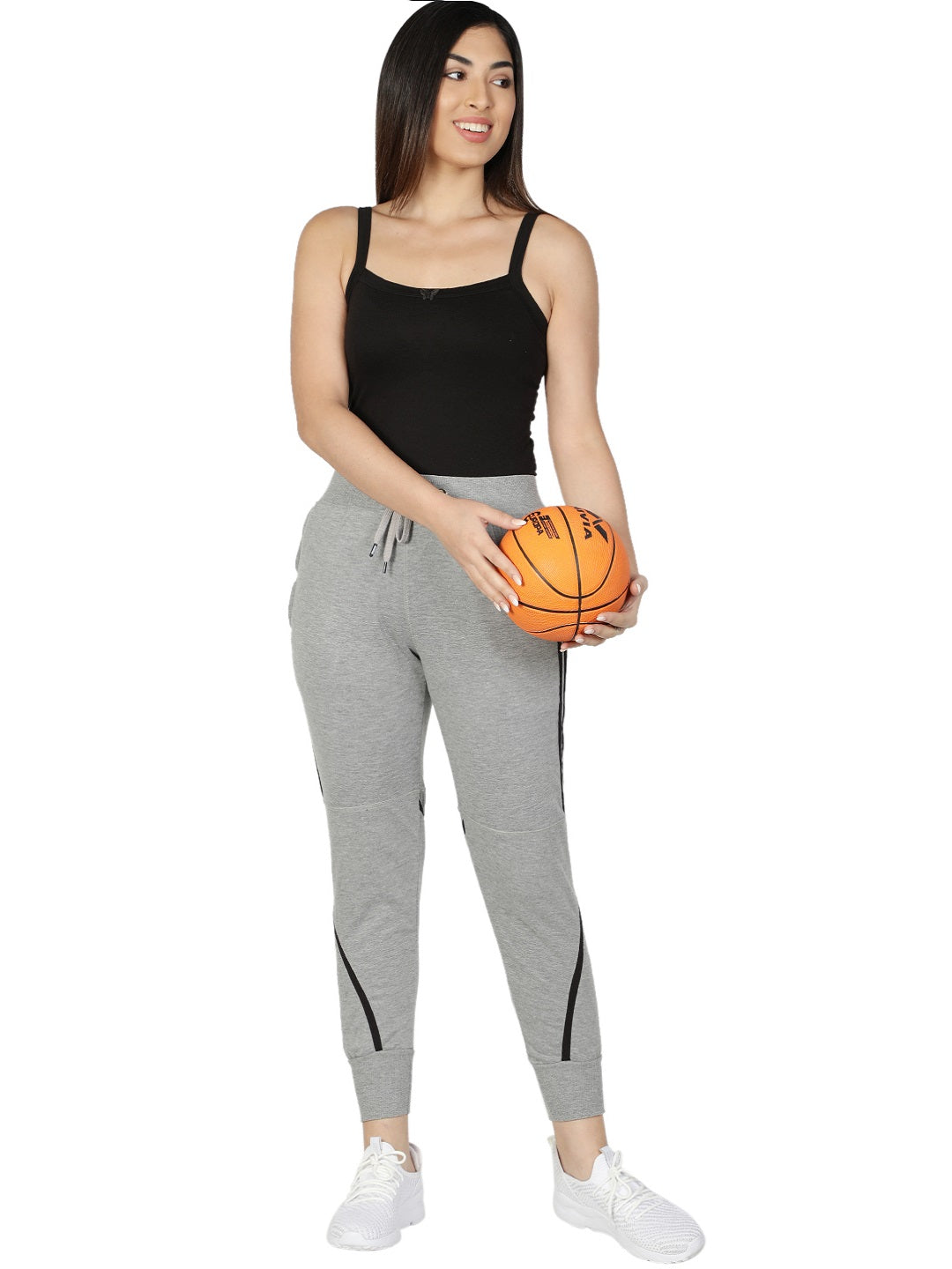 Women's Cotton Slim Fit Joggers Track Pants with 2 Zippered Pockets