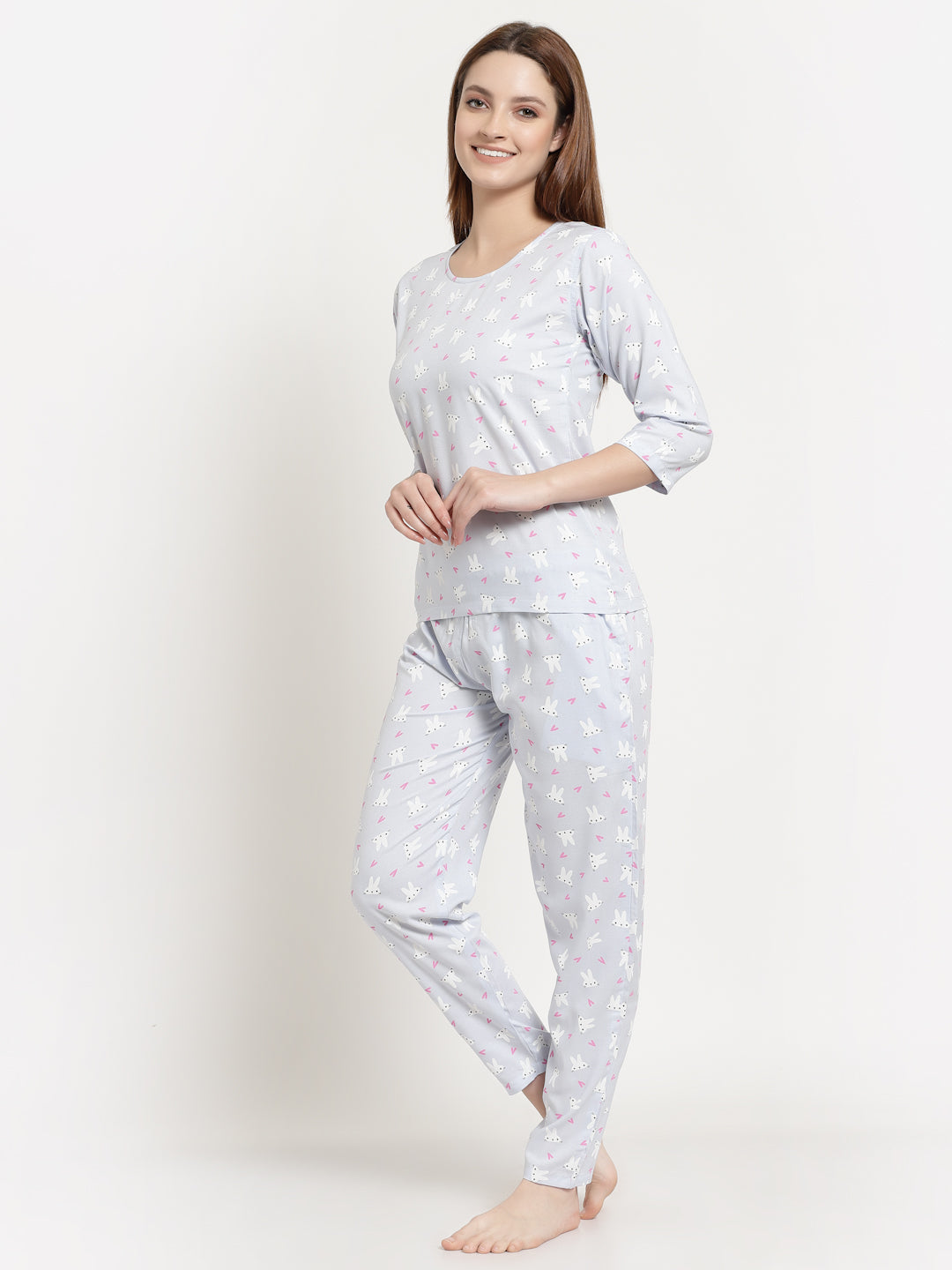 Uzarus Women's Cotton Printed Night Suit Set of Top & Pyjama