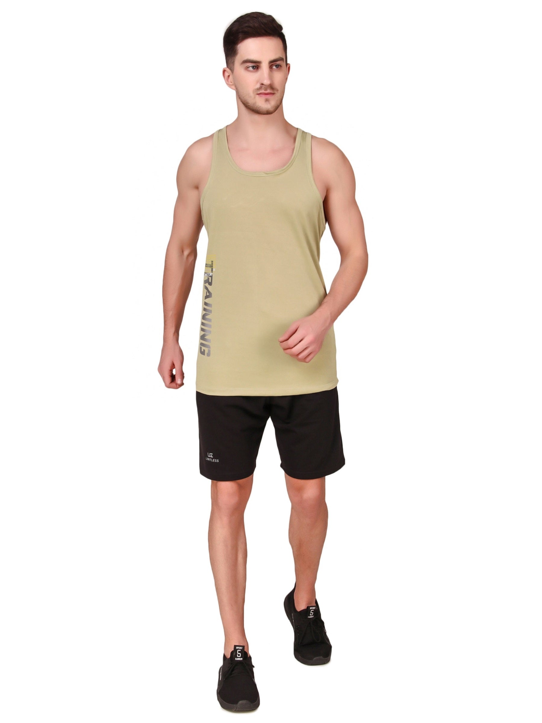 Men's Stretchable Printed Gym Vest Regular Fit Tank Sleeveless T-Shirt
