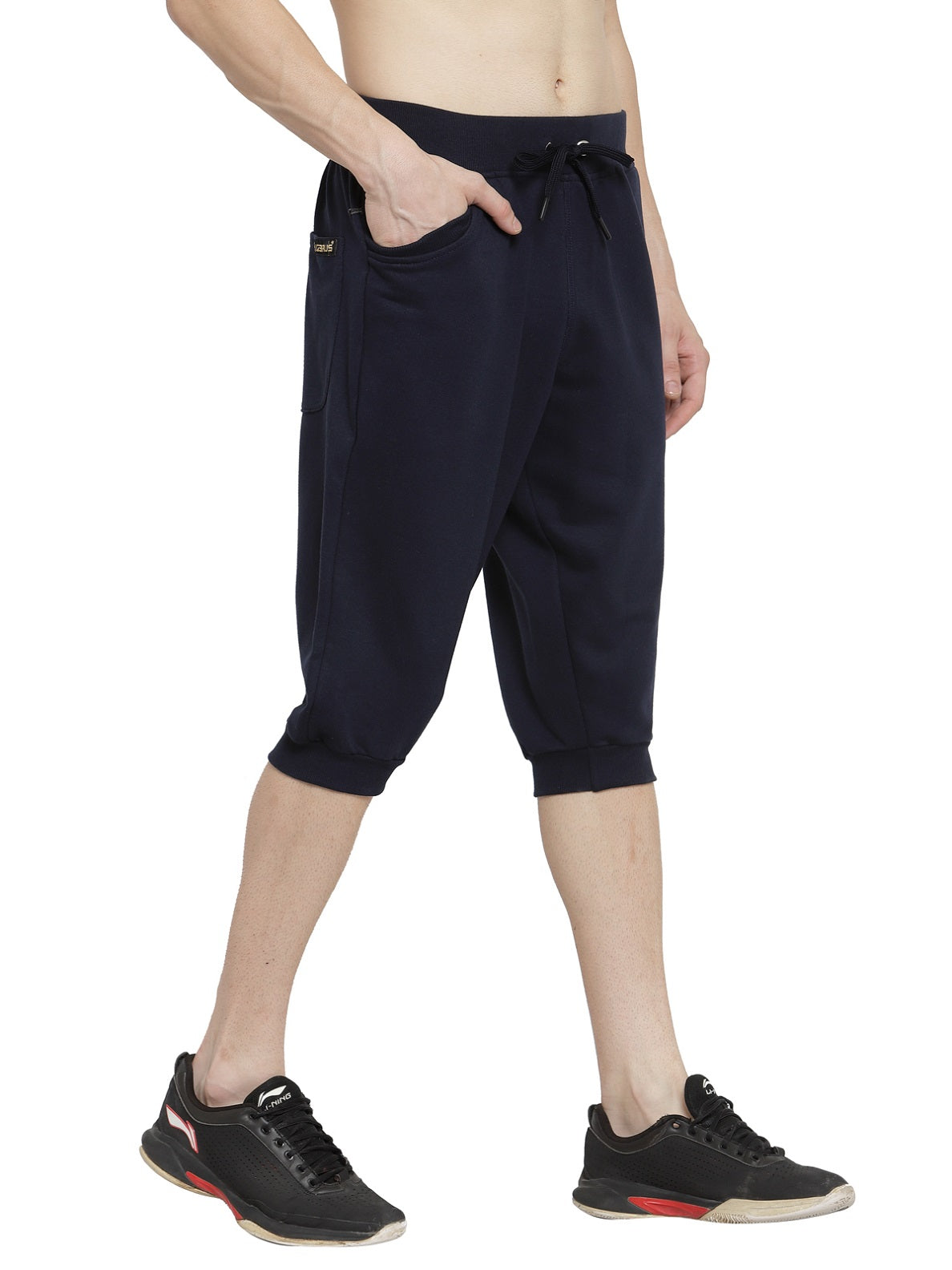 Men's Cotton Three Fourth Capri Shorts With Two Zippered Pockets