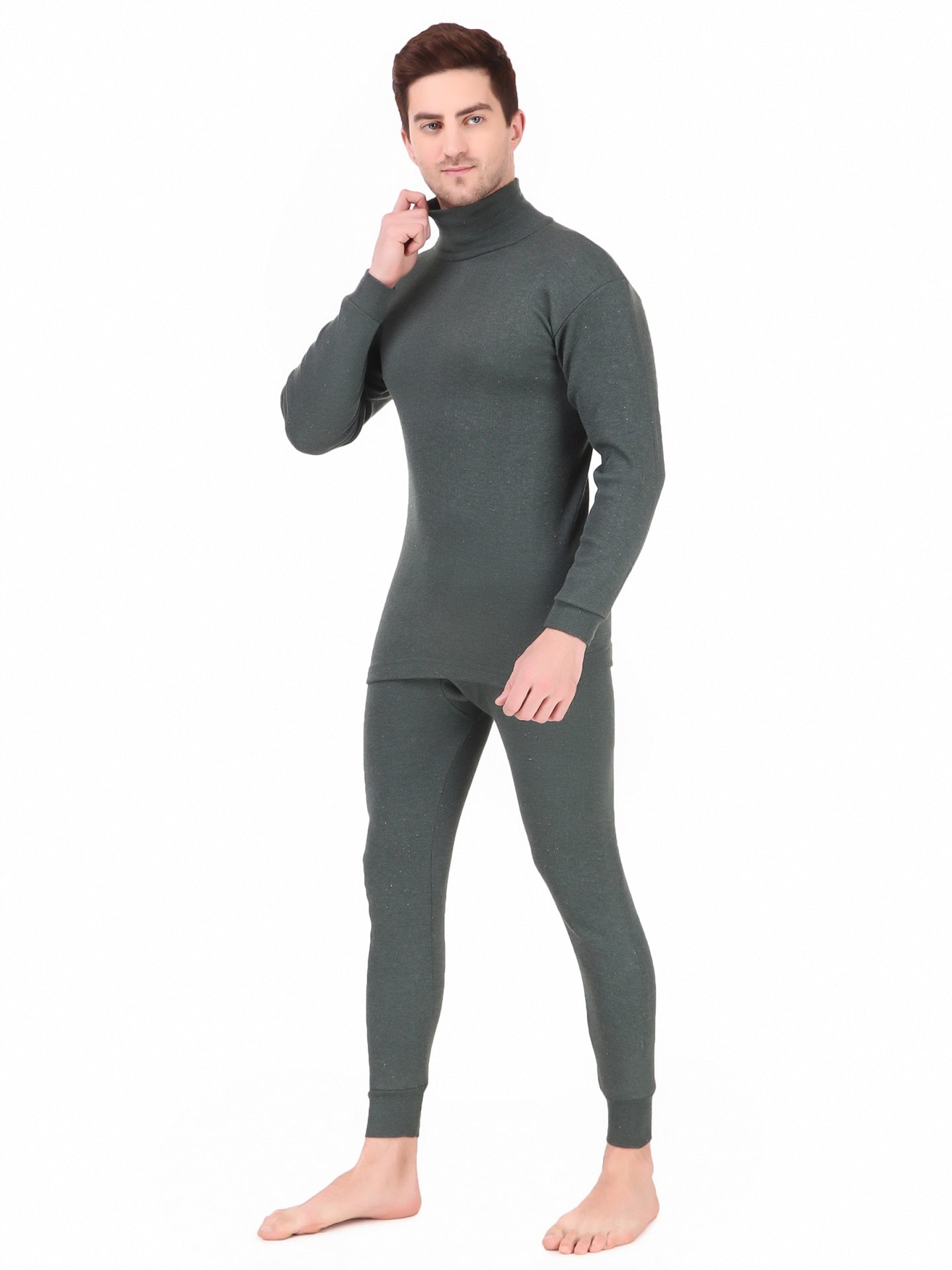 MEN'S SOLID HIGH NECK THERMAL WEAR TOP AND BOTTOM SET