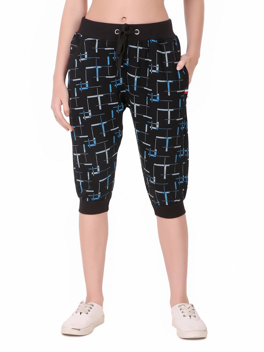Women's Cotton Three Fourth Capri Shorts With Two Zippered Pockets