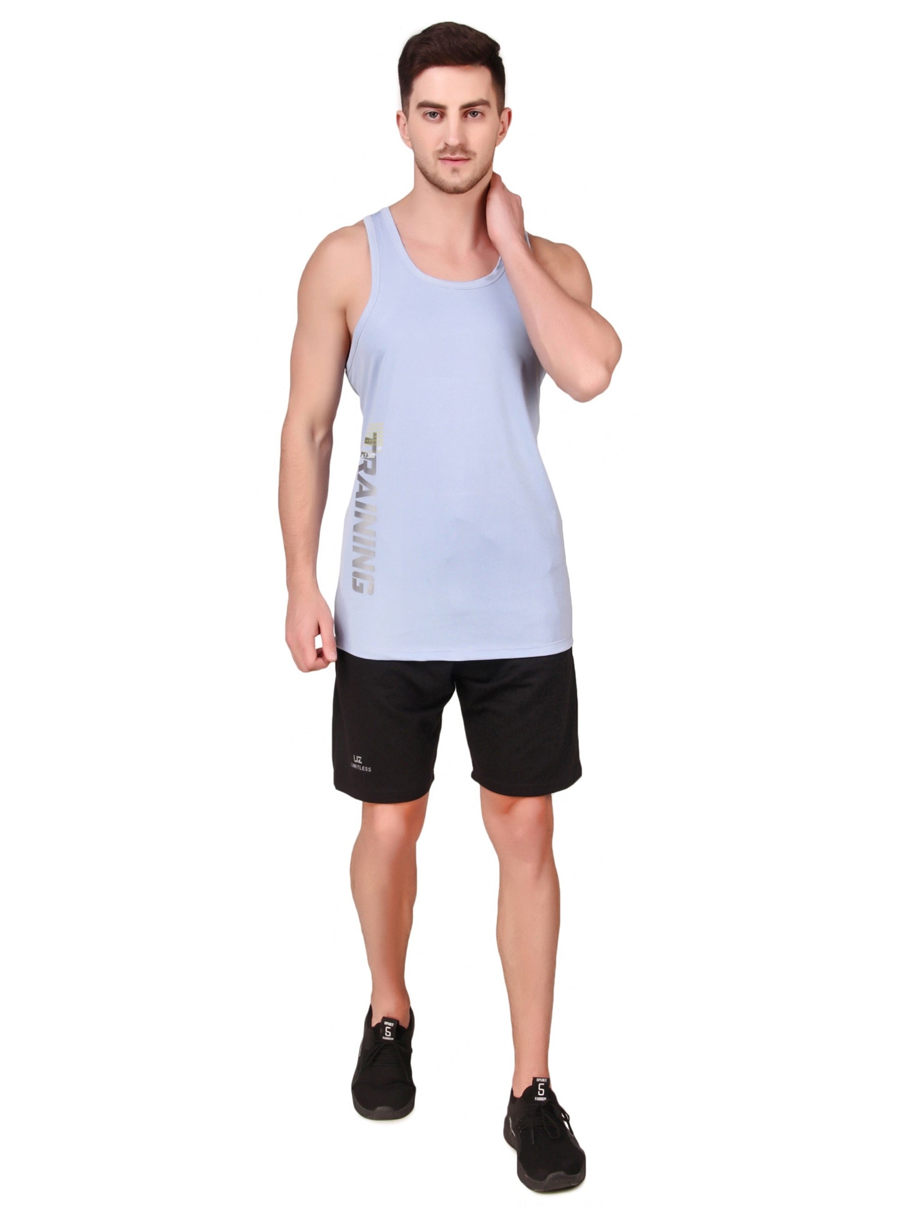 Men's Stretchable Printed Gym Vest Regular Fit Tank Sleeveless T-Shirt
