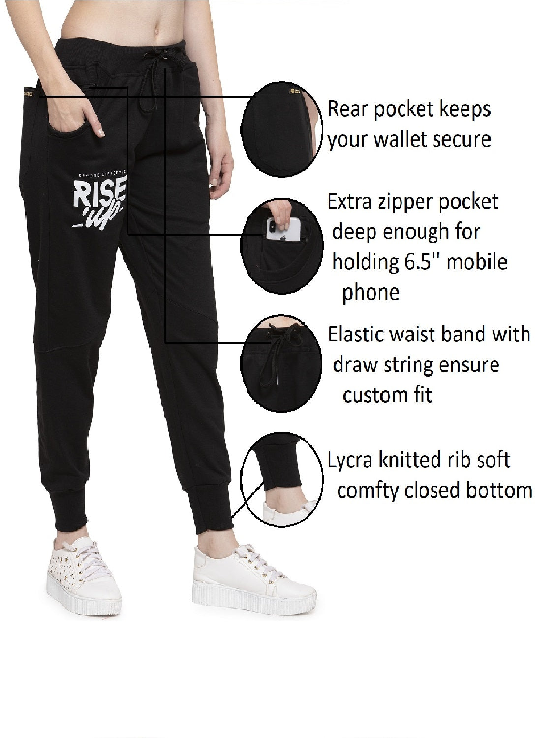 Women's Cotton Slim Fit Joggers Track Pants with 2 Zippered Pockets