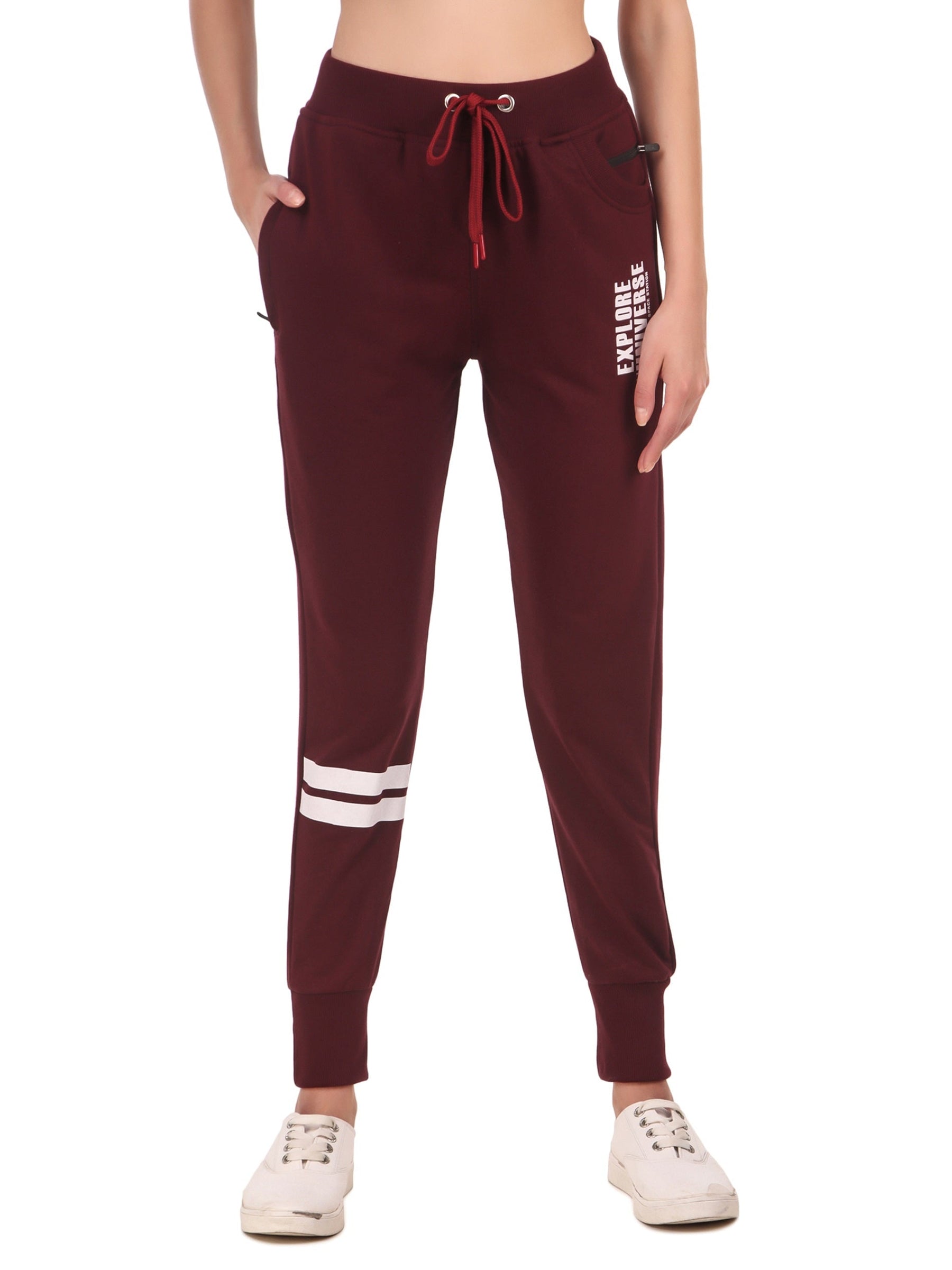 Women's Cotton Slim Fit Joggers Track Pants with 2 Zippered Pockets